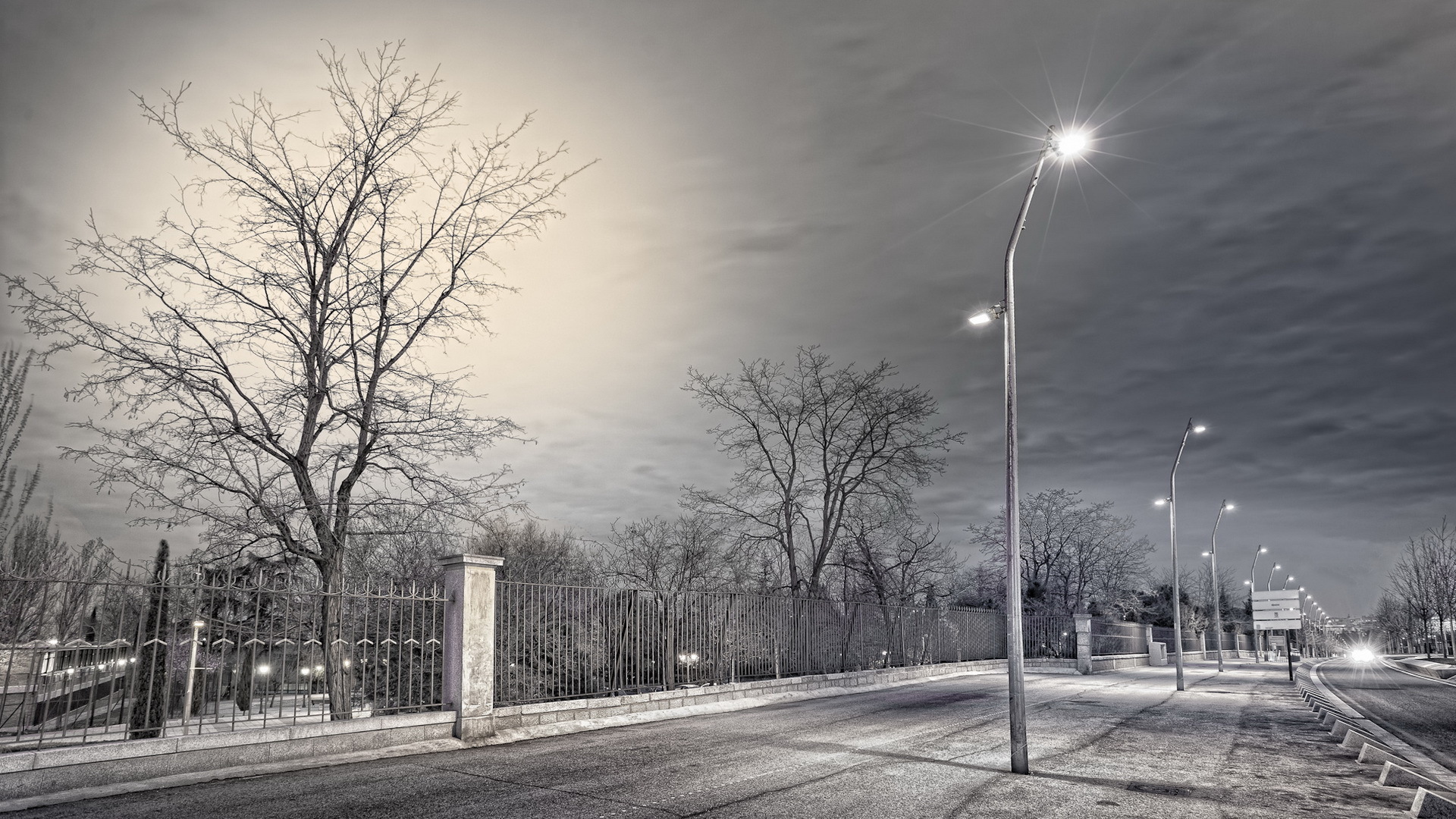 风景 夜景 街道 路灯