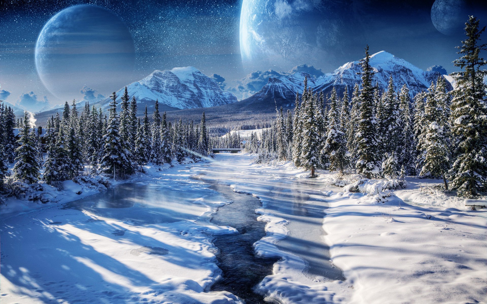 Retina 高清 风光 风景 艺术 设计 宽屏 雪地 月光