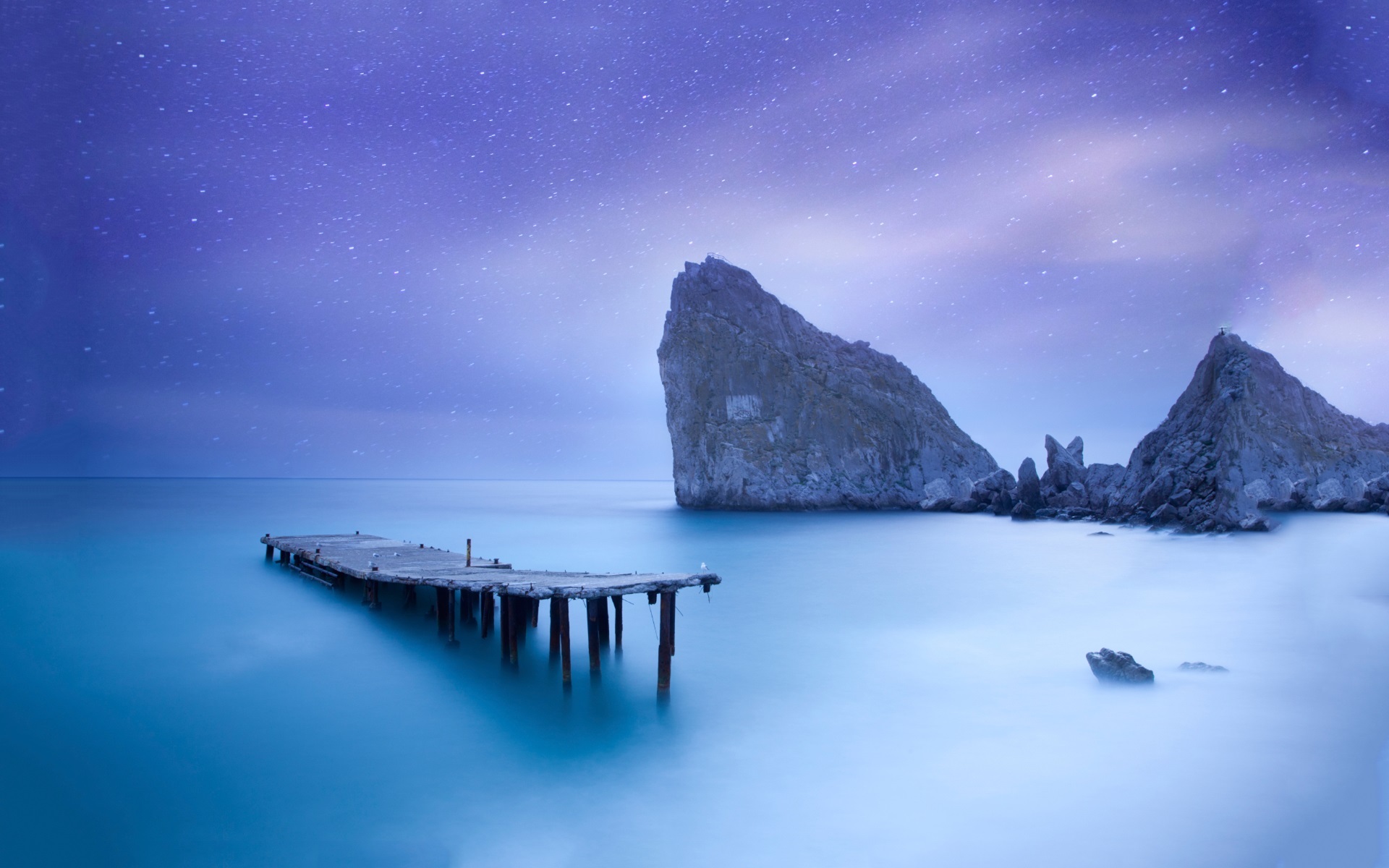 风景 大海 奇幻梦境 星空 栈桥