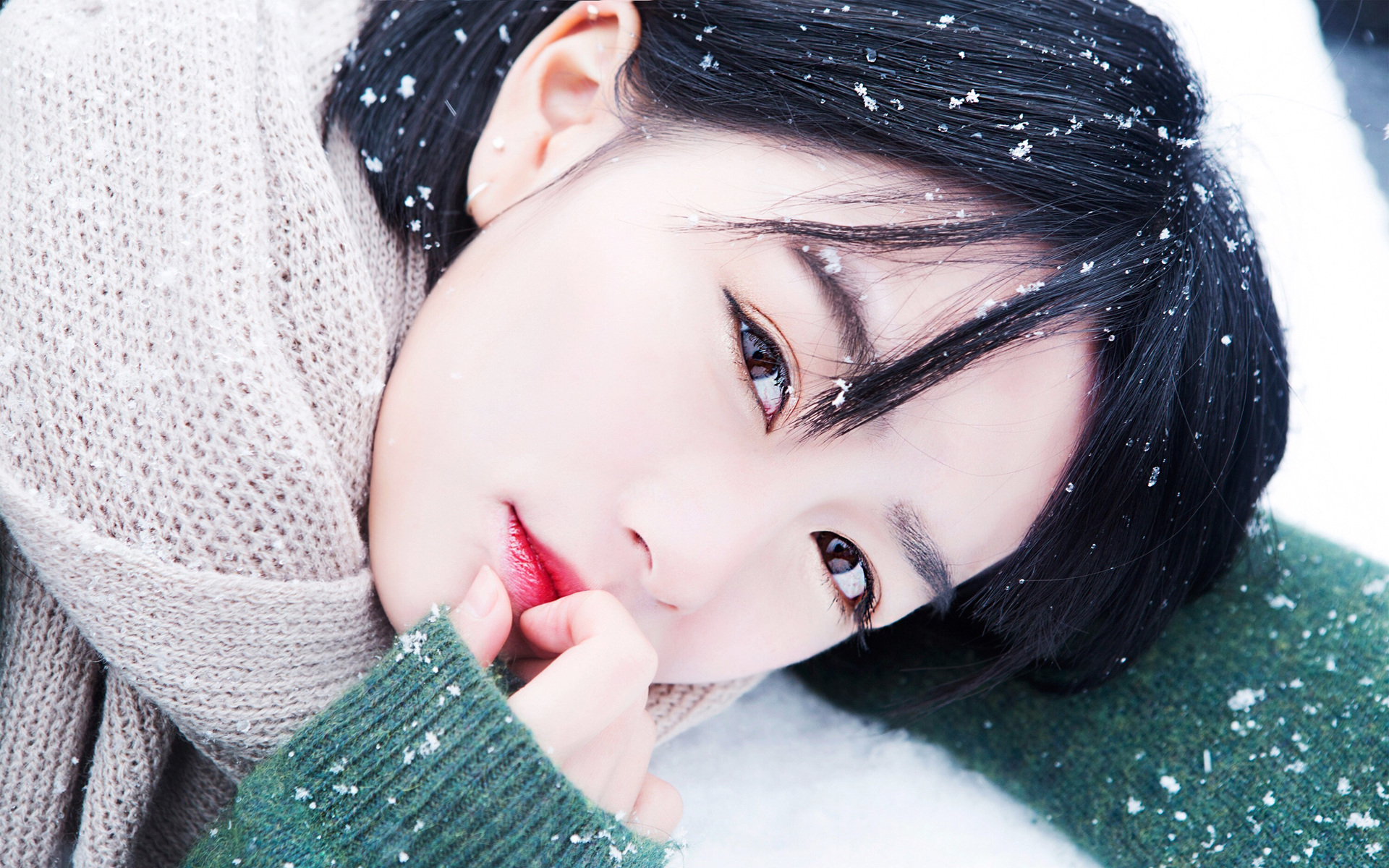 清纯 文艺短发 雪景意境