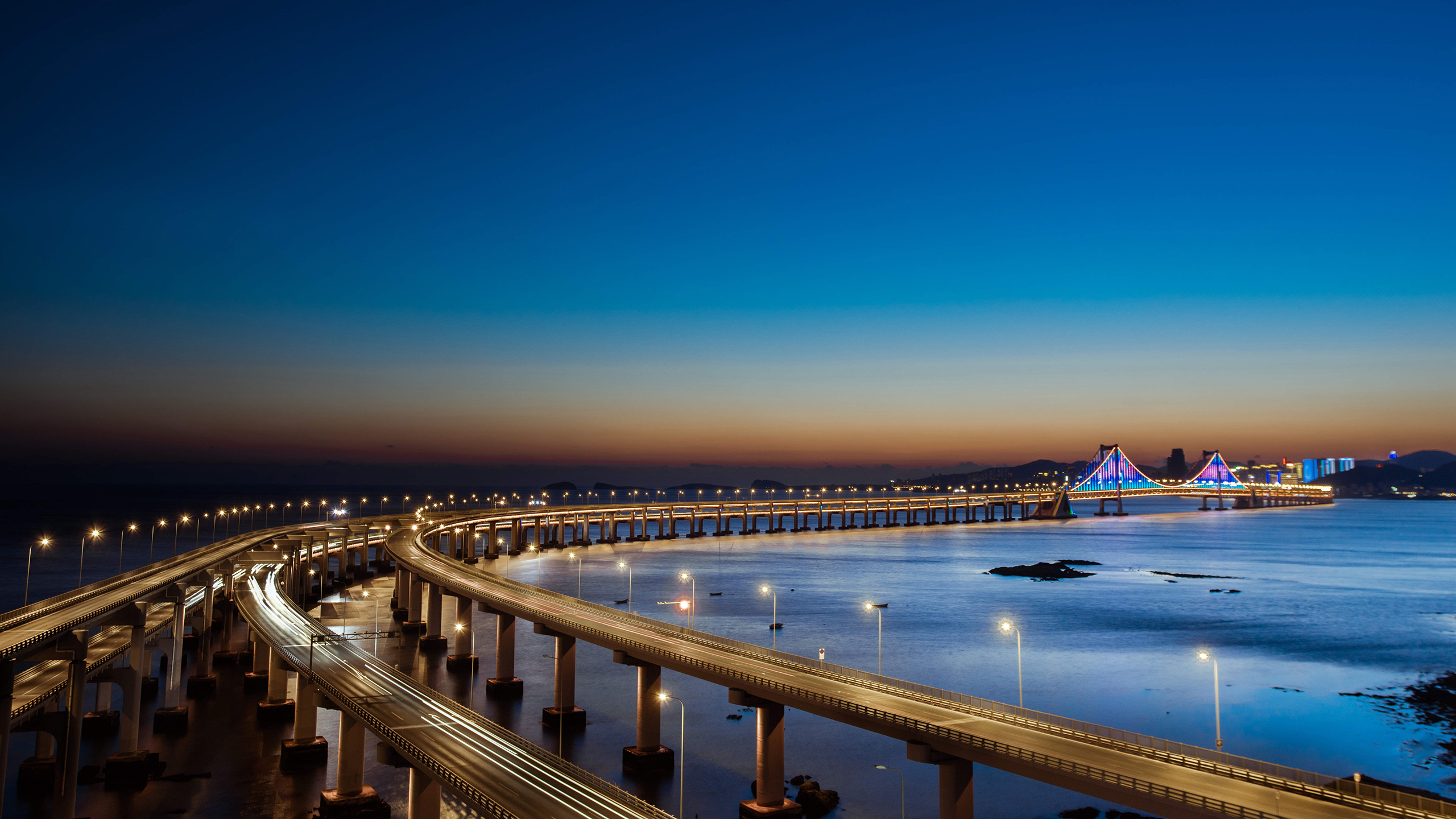风景 城市夜景 跨海大桥 桥梁
