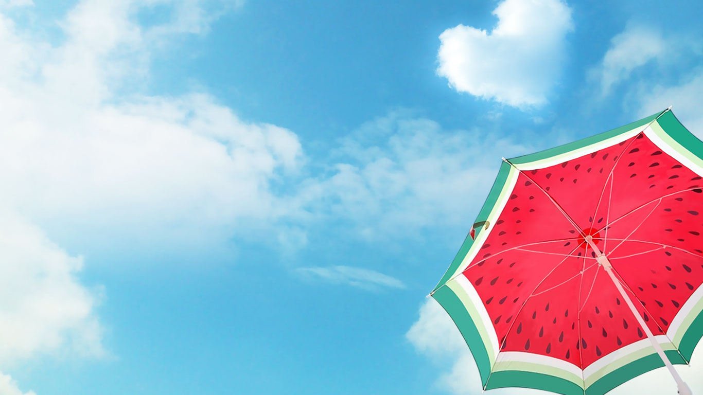 小清新 唯美 旅行 假日 夏天 炎热 度假 蓝天白云 伞 西瓜