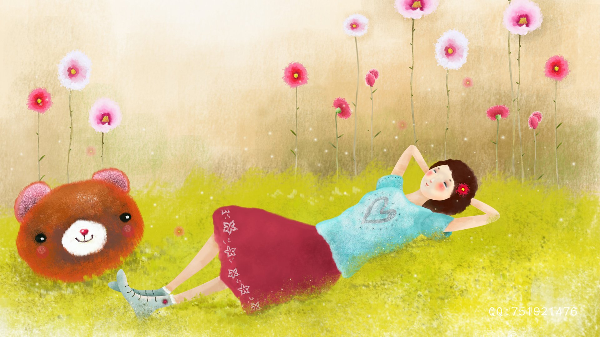 梦里飞插画 女孩 梦幻