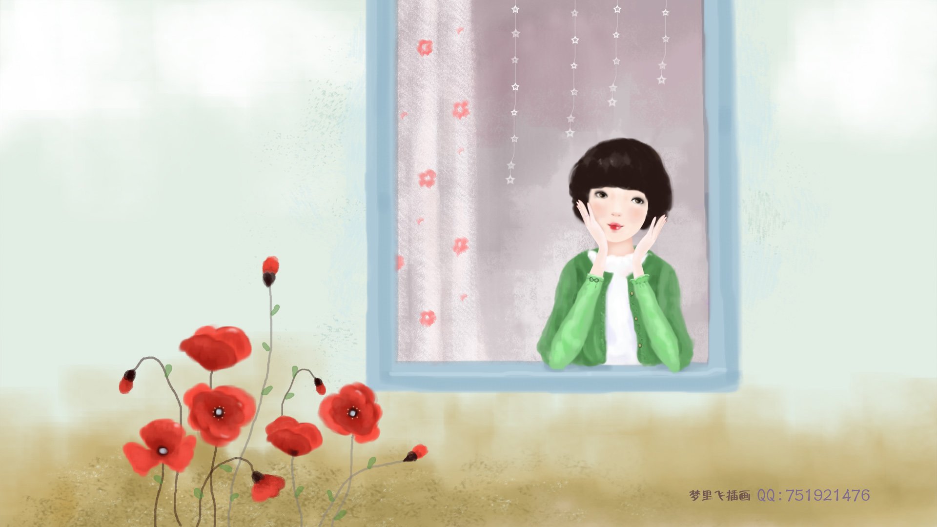 梦里飞插画 女孩 梦幻
