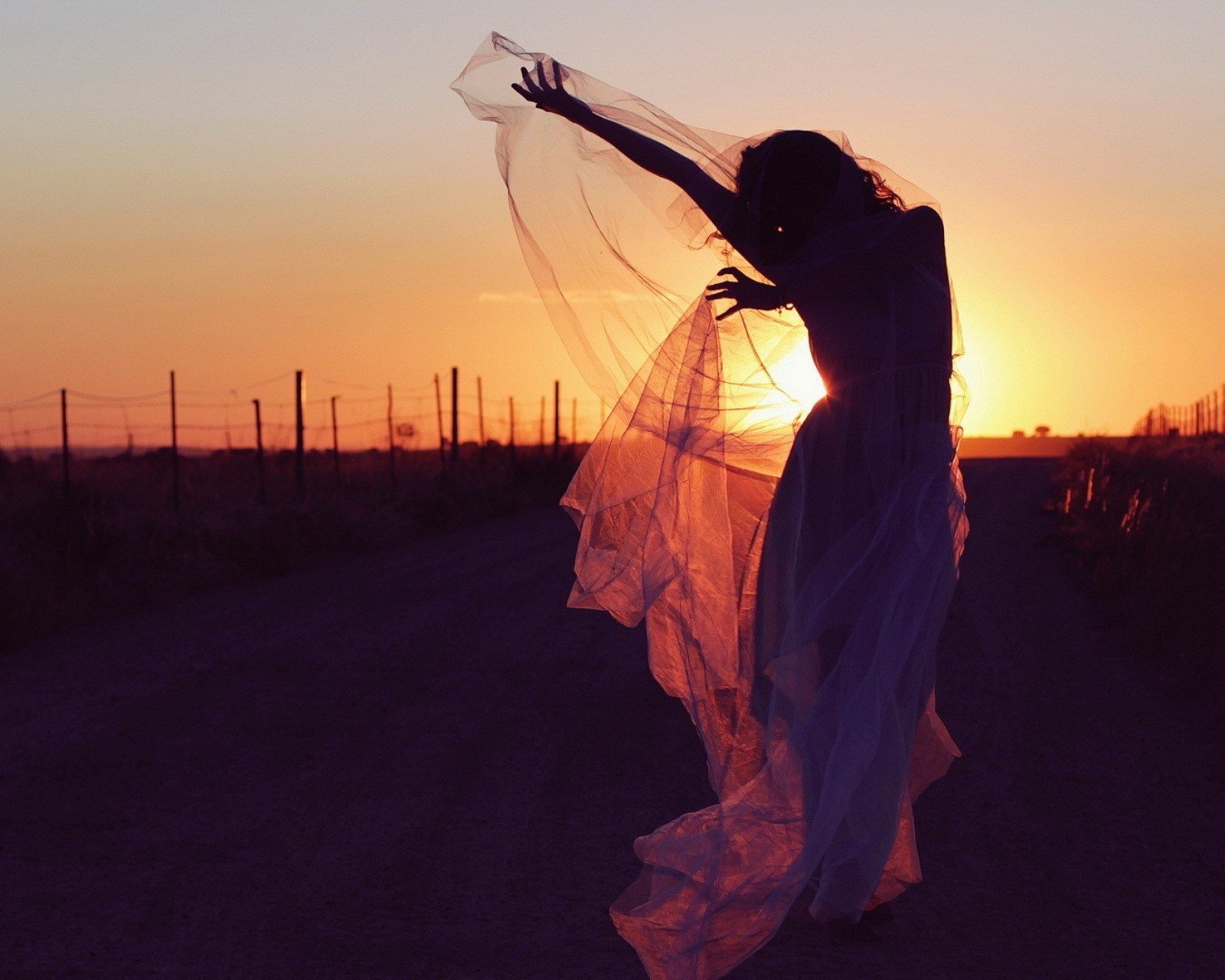 小清新 唯美 青春 美女 影子 夕阳 背影