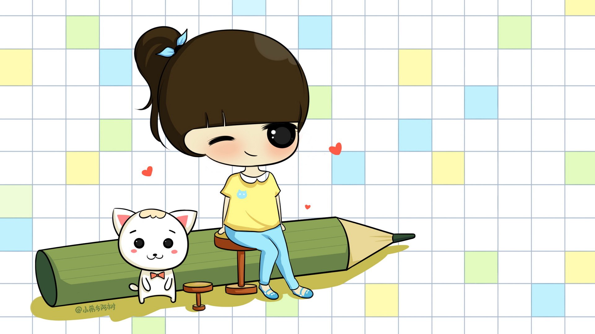 小希和阿树 卡通 手绘 可爱  爱情