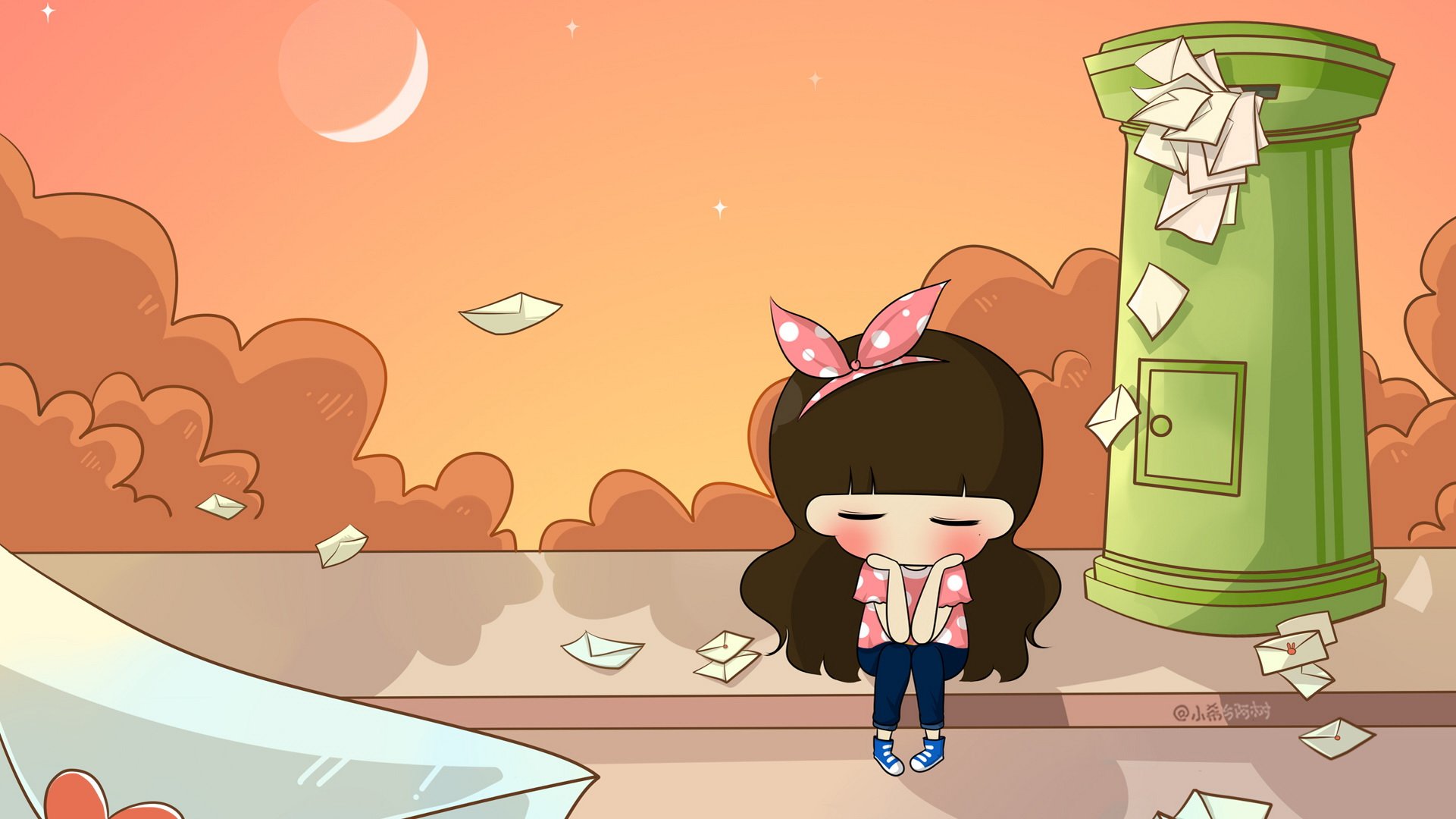 小希和阿树 卡通 手绘 可爱  爱情