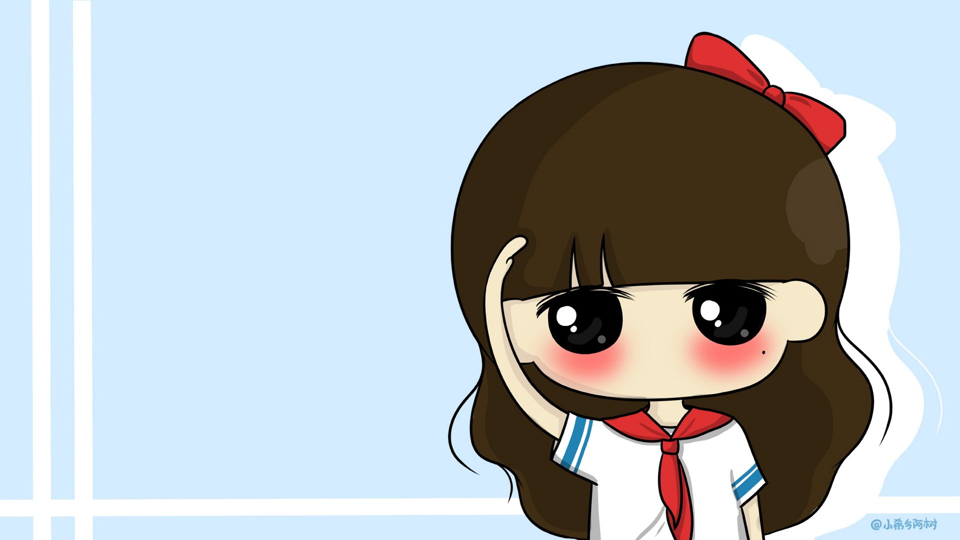 小希和阿树 卡通 手绘 可爱  爱情