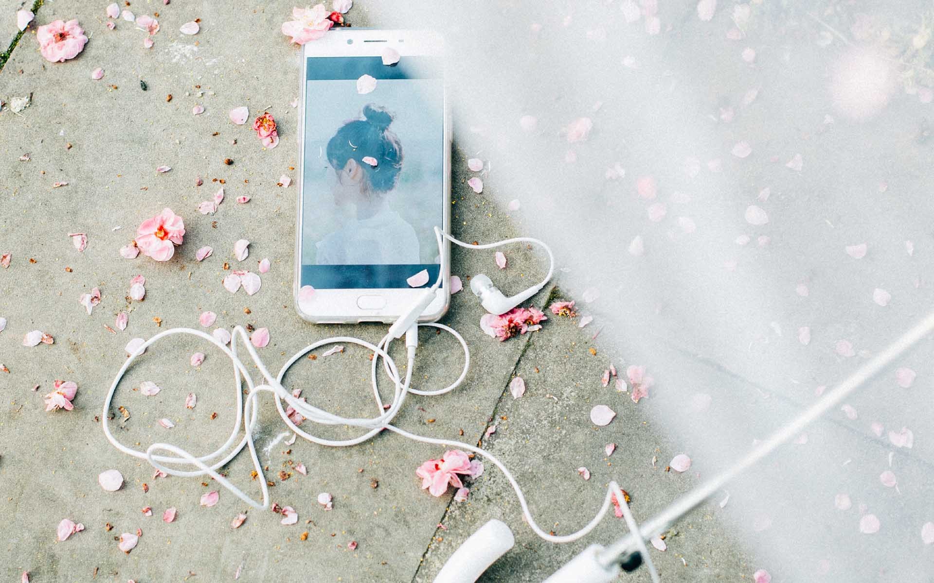 小清新 手机 耳机 静物写真 樱花