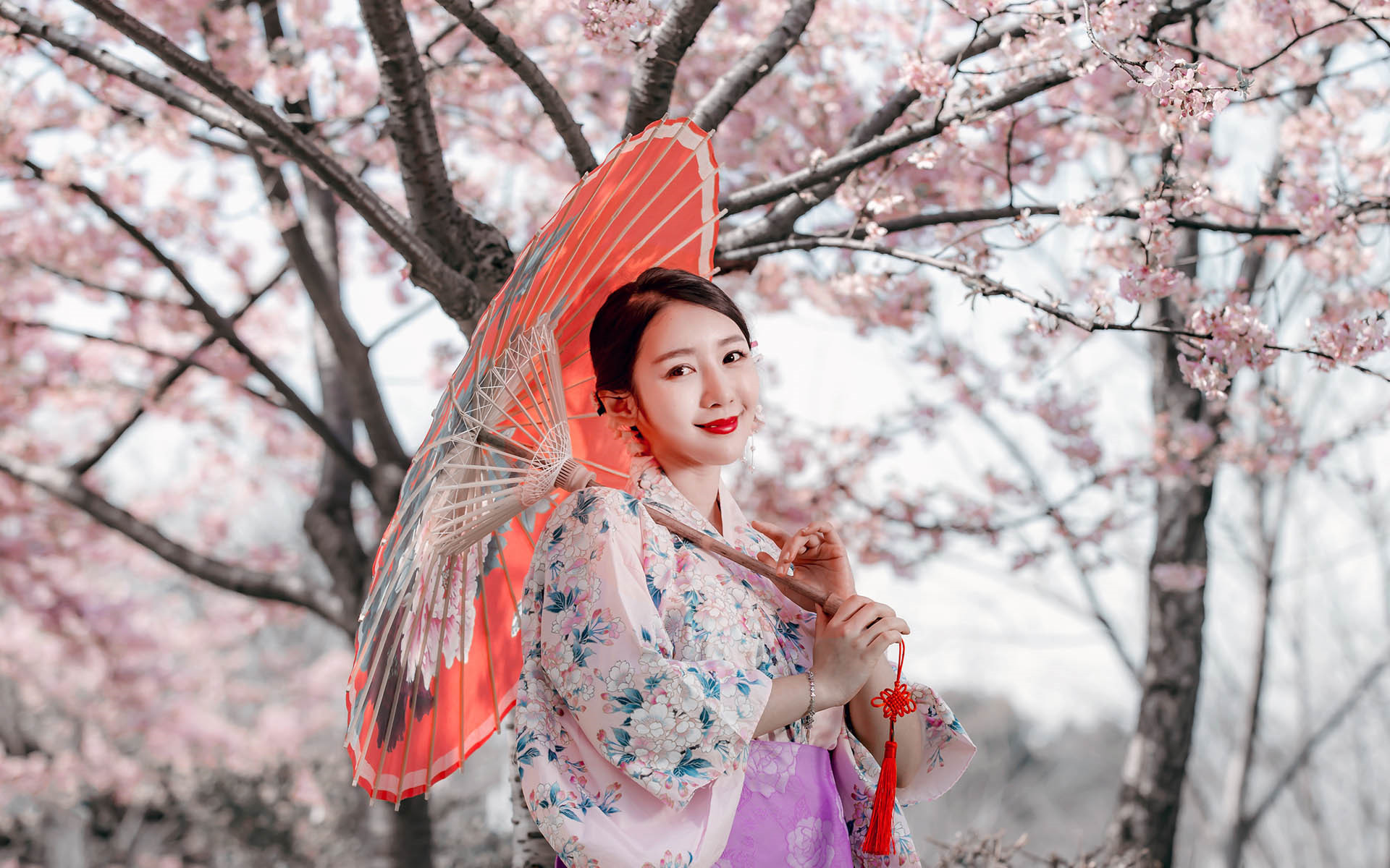 文艺古风 桃花 意境 唯美 和服