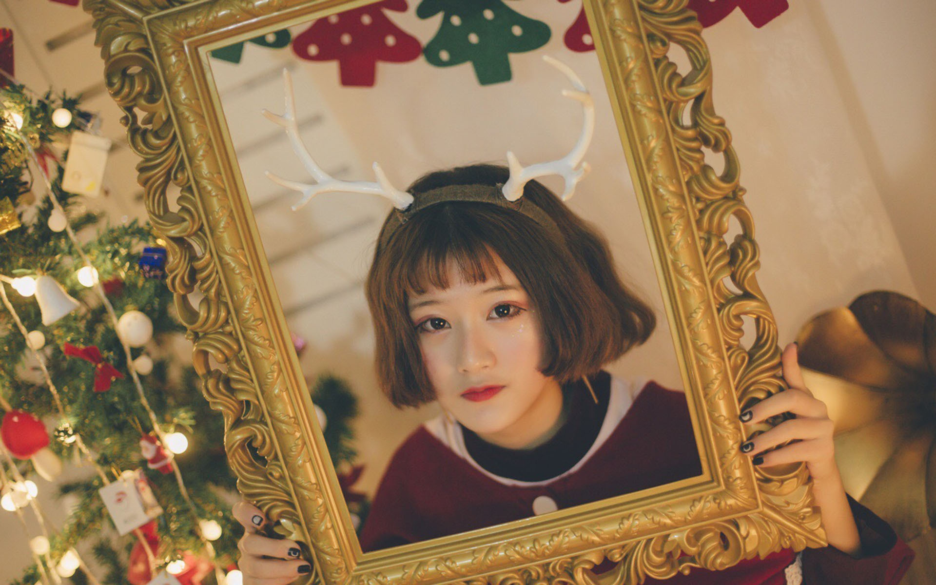 清纯 短发 圣诞节