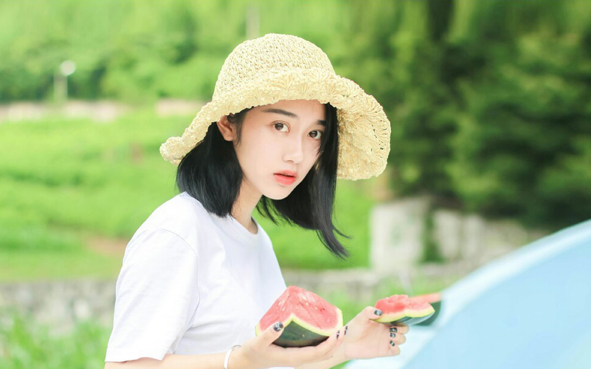 美女 清纯 夏日 可爱 西瓜