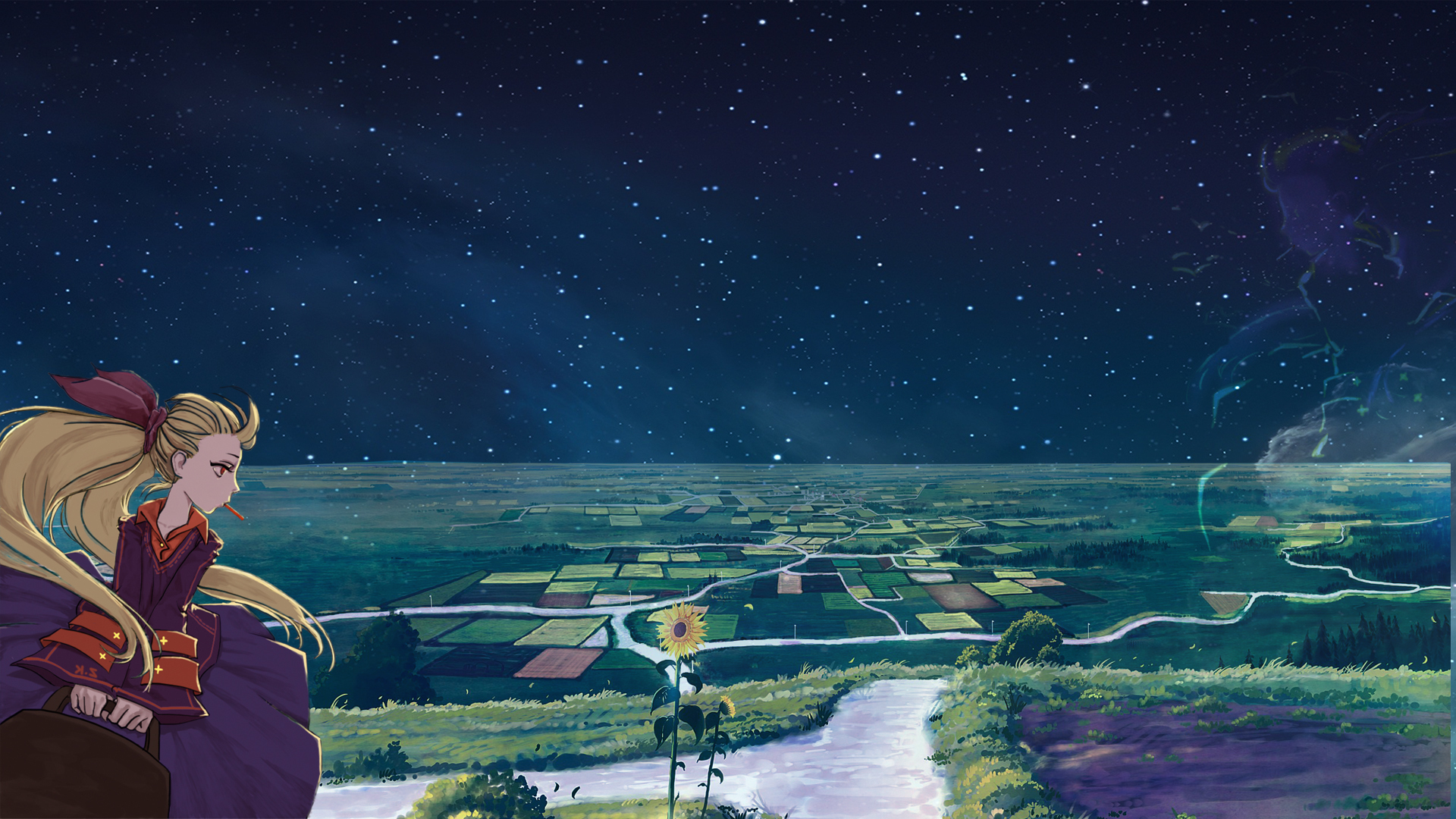 手绘 星空 田野 女孩