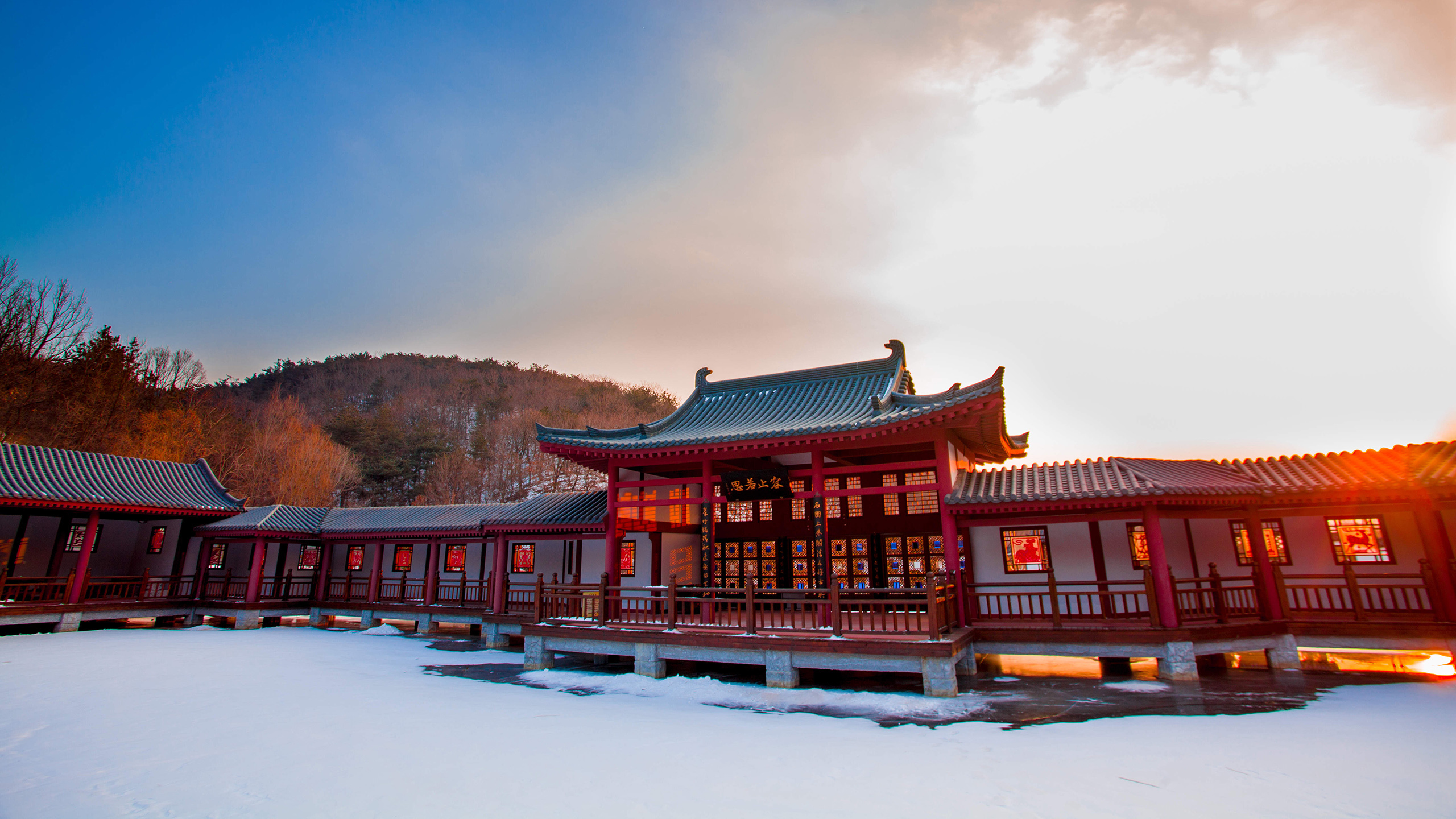 风景 2K 冰天雪地 雪景 中国风 建筑 园林
