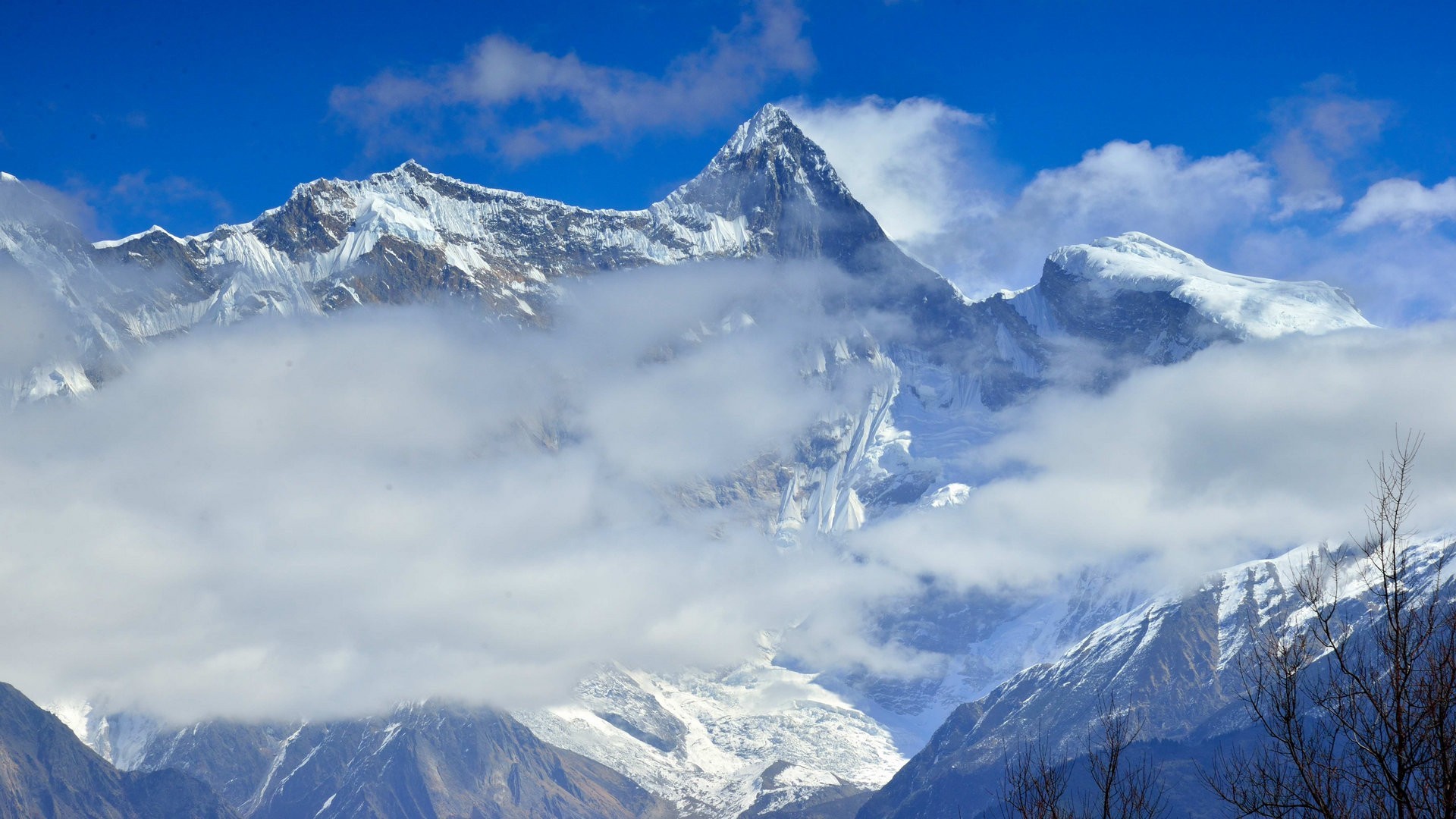 风景 雪山 云雾