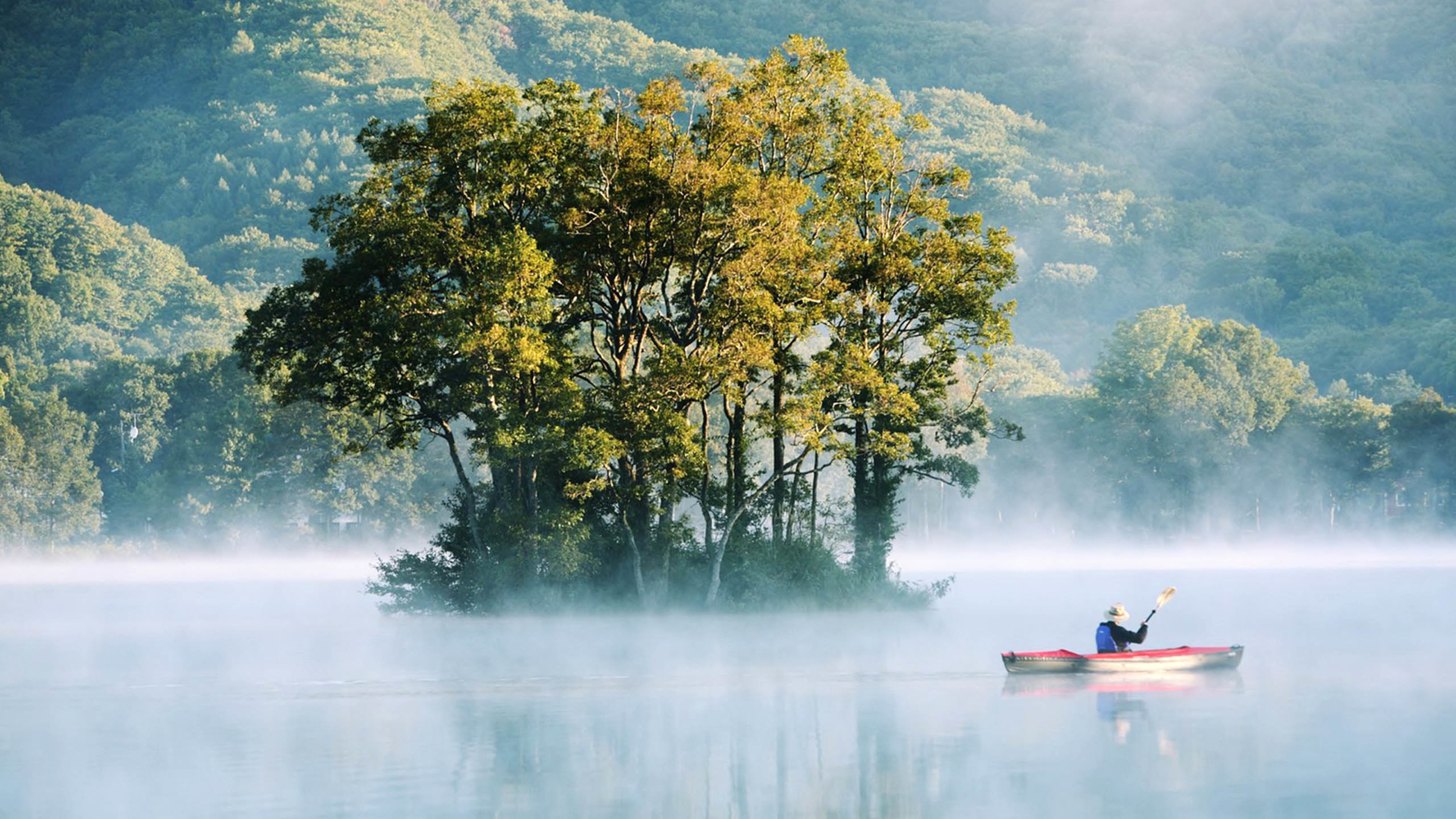 湖水 树林 划船