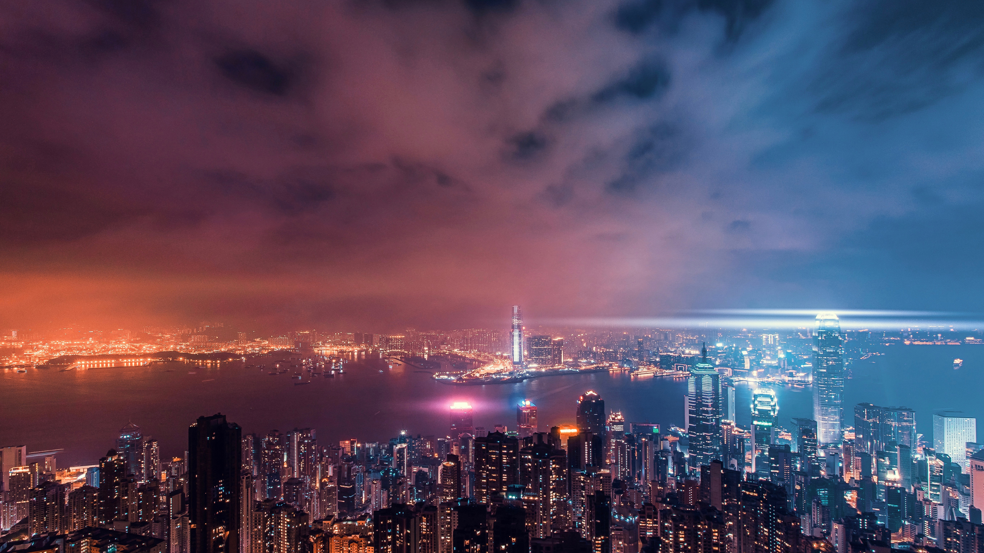 4K 城市夜景 建筑 香港 维多利亚港