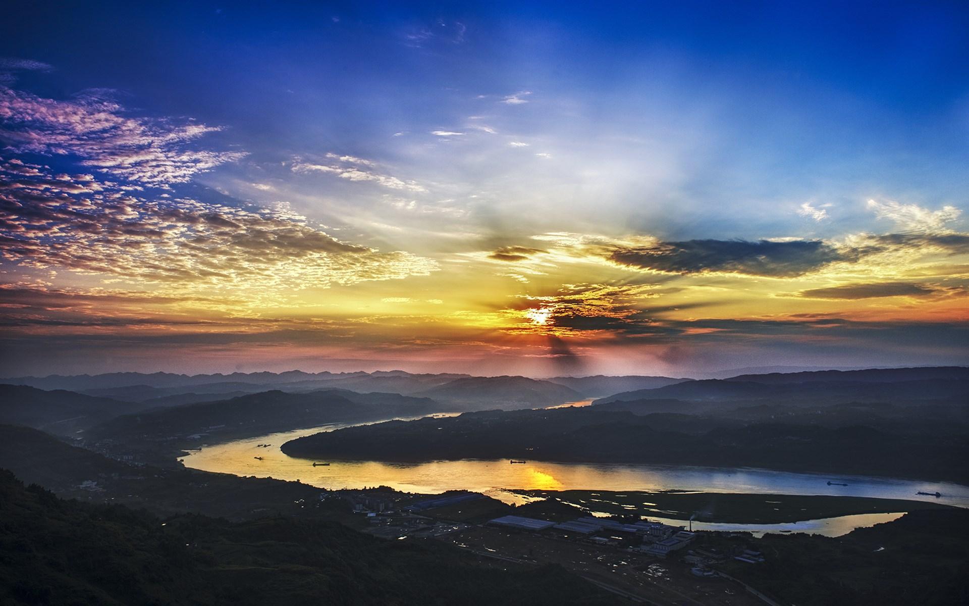 风景 重庆 夕阳西下 黄昏时分 宽屏