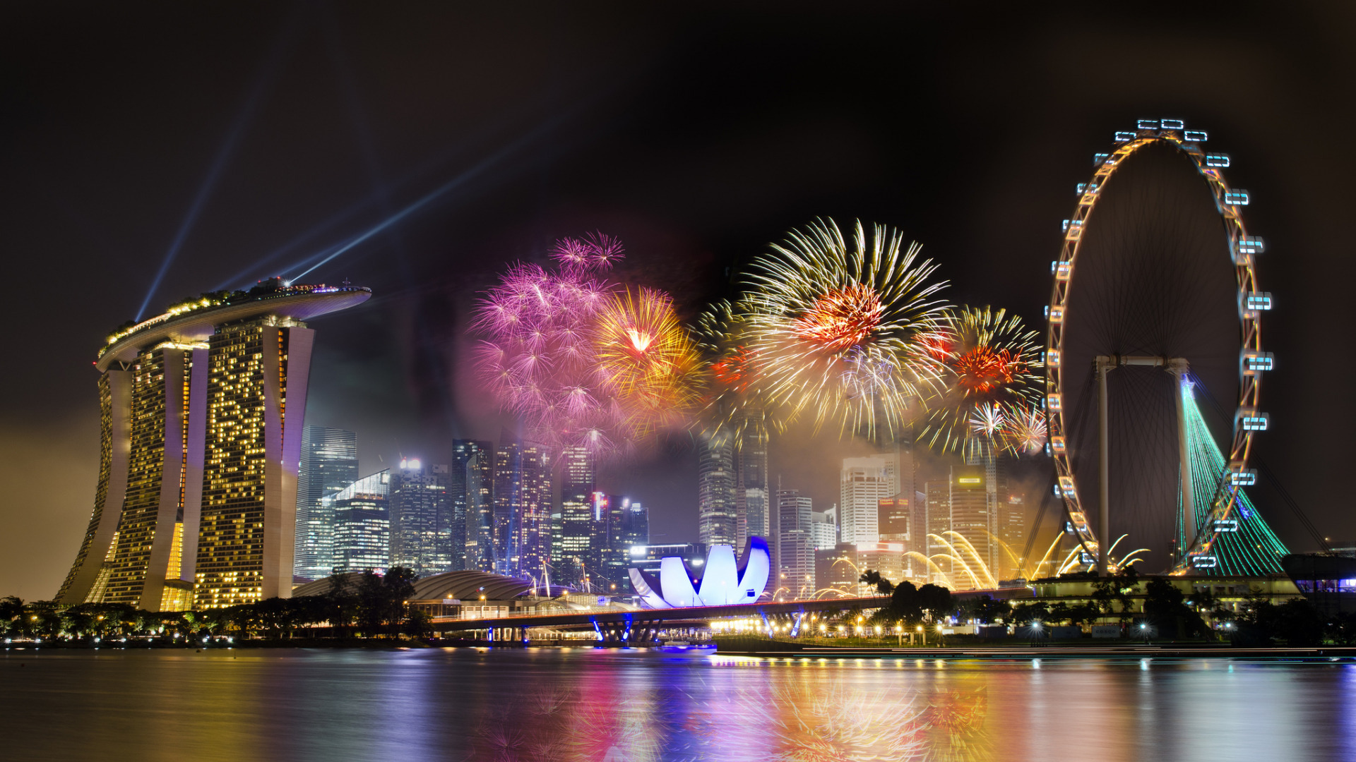 风景 城市夜景 新加坡 烟火 烟花 绚丽