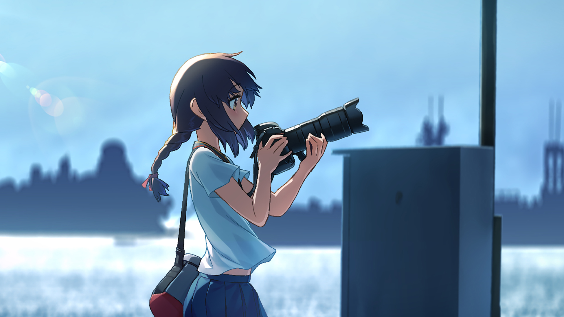 卡通人物 相机 摄影 海边