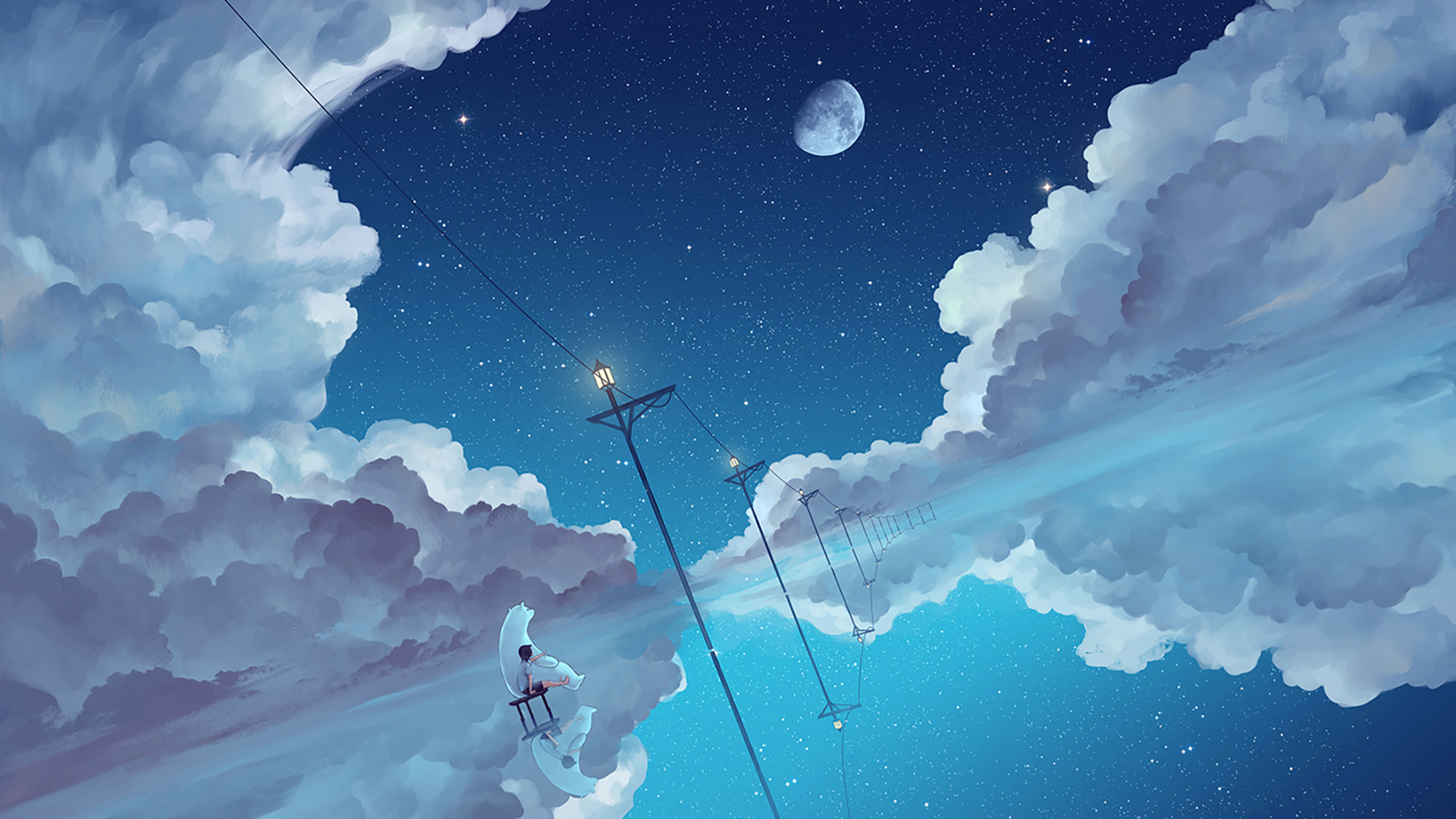 动漫 夜空 海平面