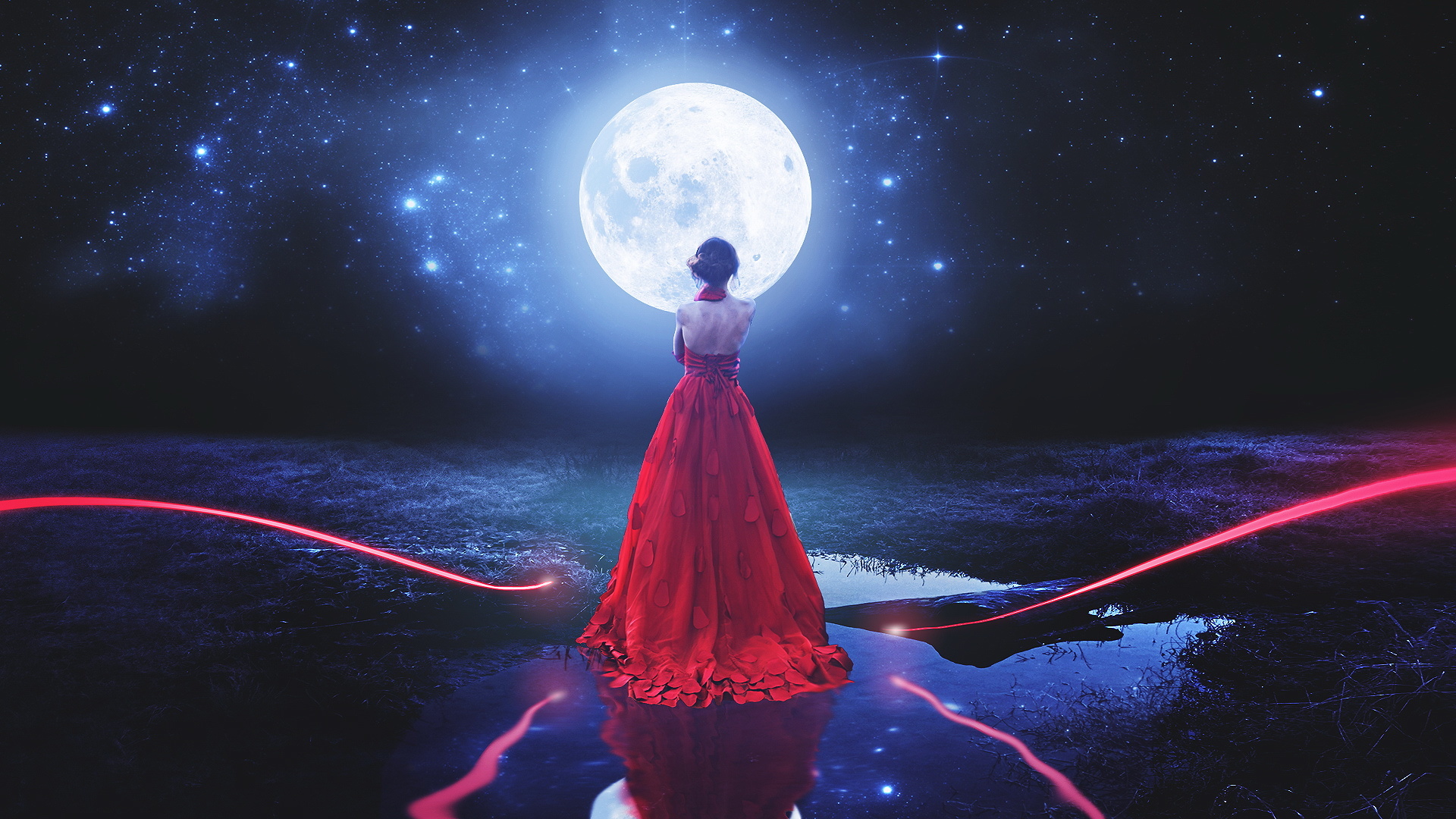 月亮 美女 长裙 意境