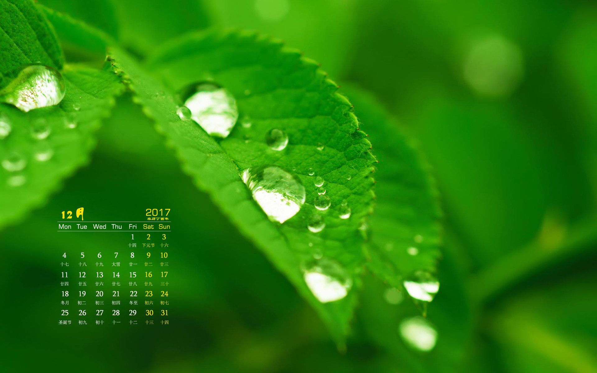 月历 2017年12月
