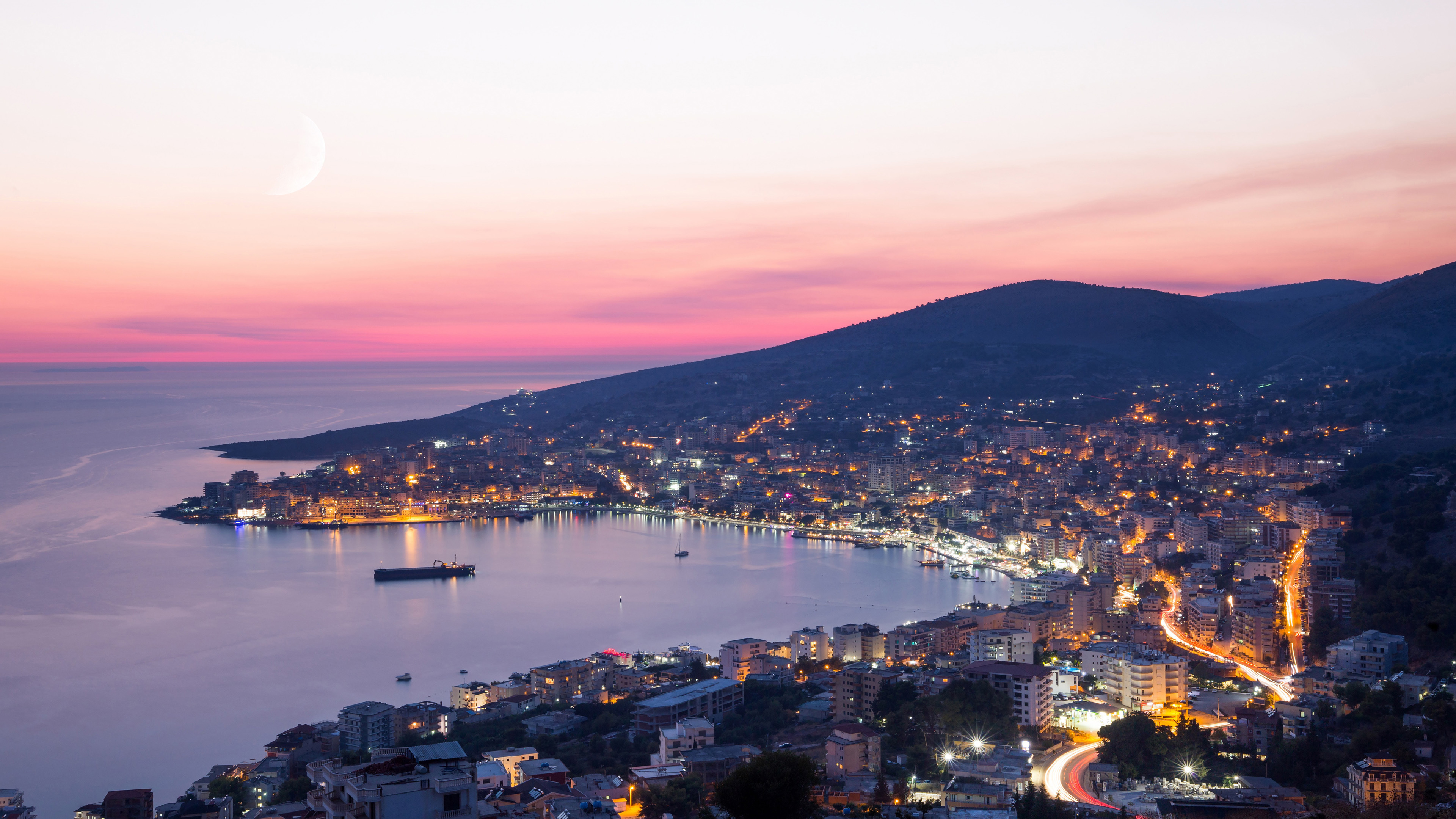 4K 城市夜景 海港 海岸 海湾