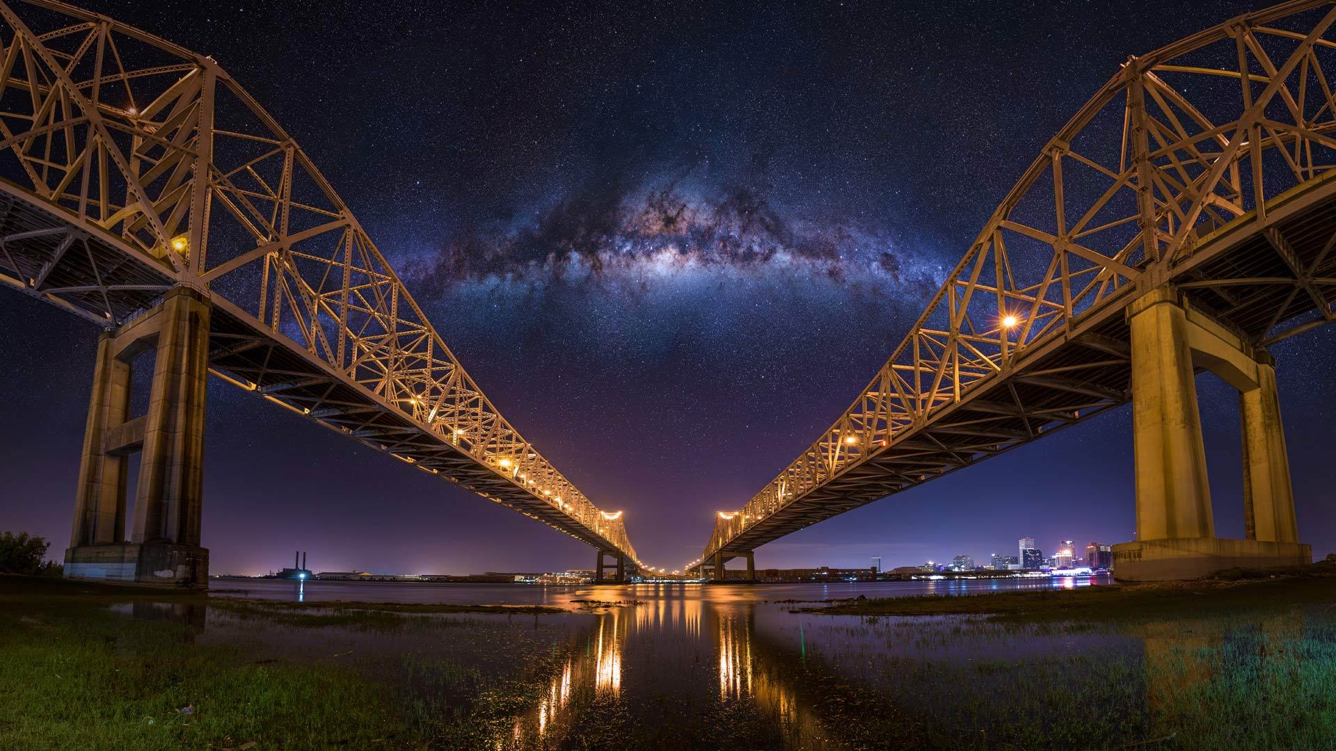 风景 城市夜景 新奥尔良 新月城大桥 建筑