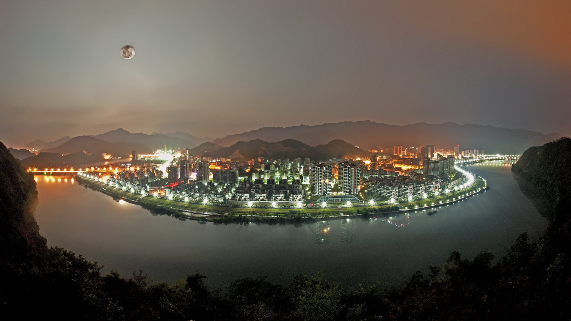 风景 城市夜景 新安江