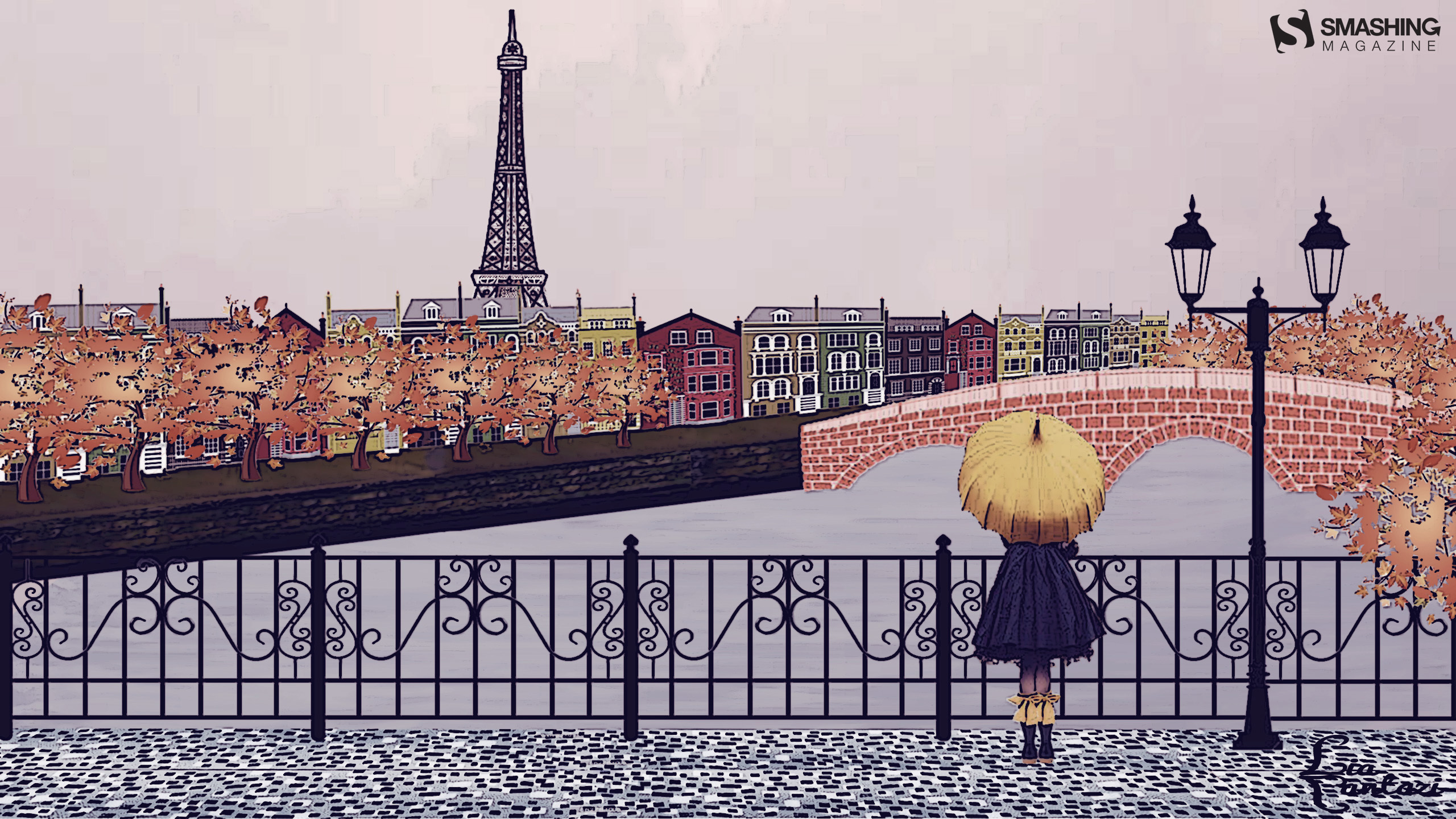 手绘 桥上的女孩