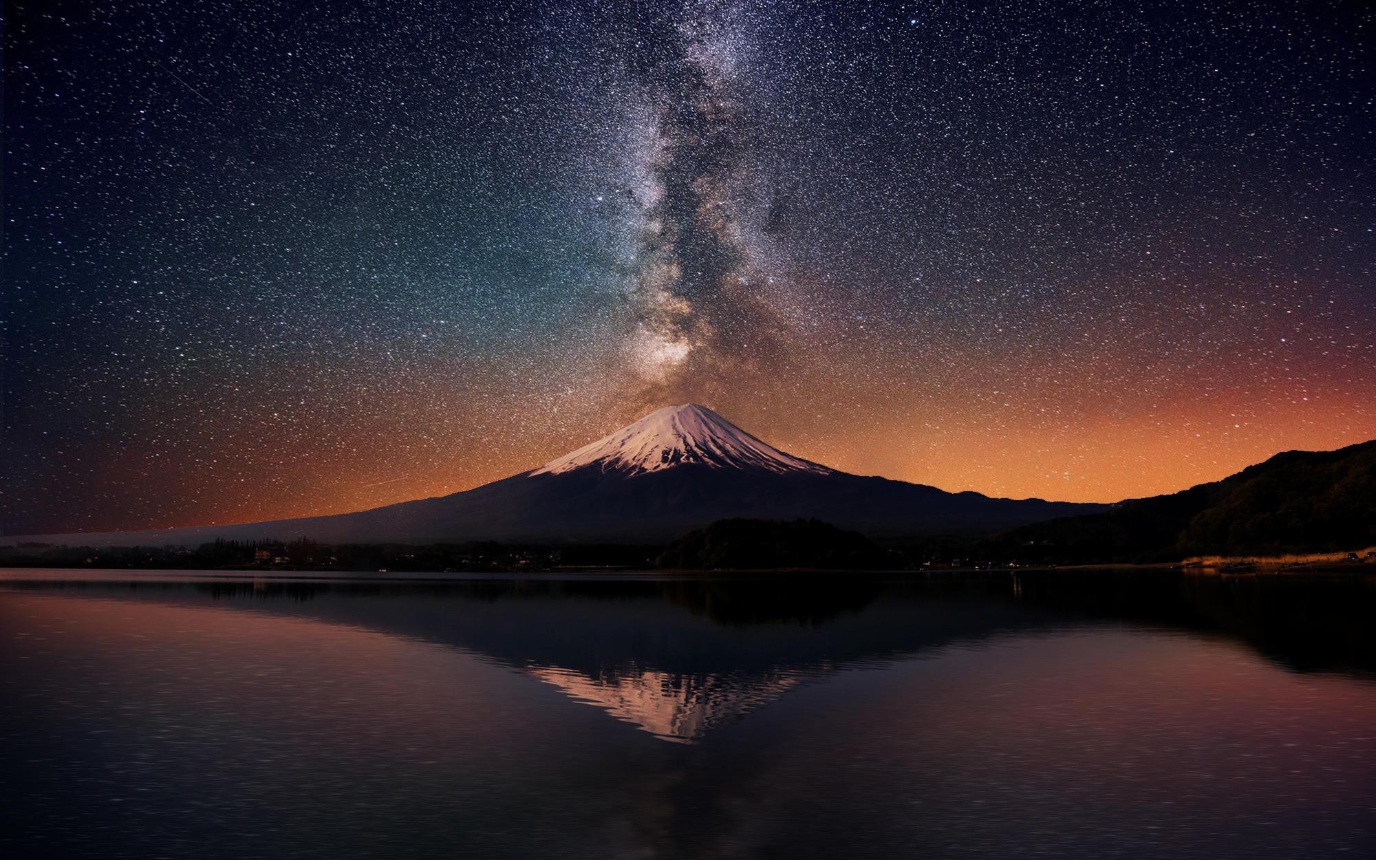 风景 日本 富士山 星空