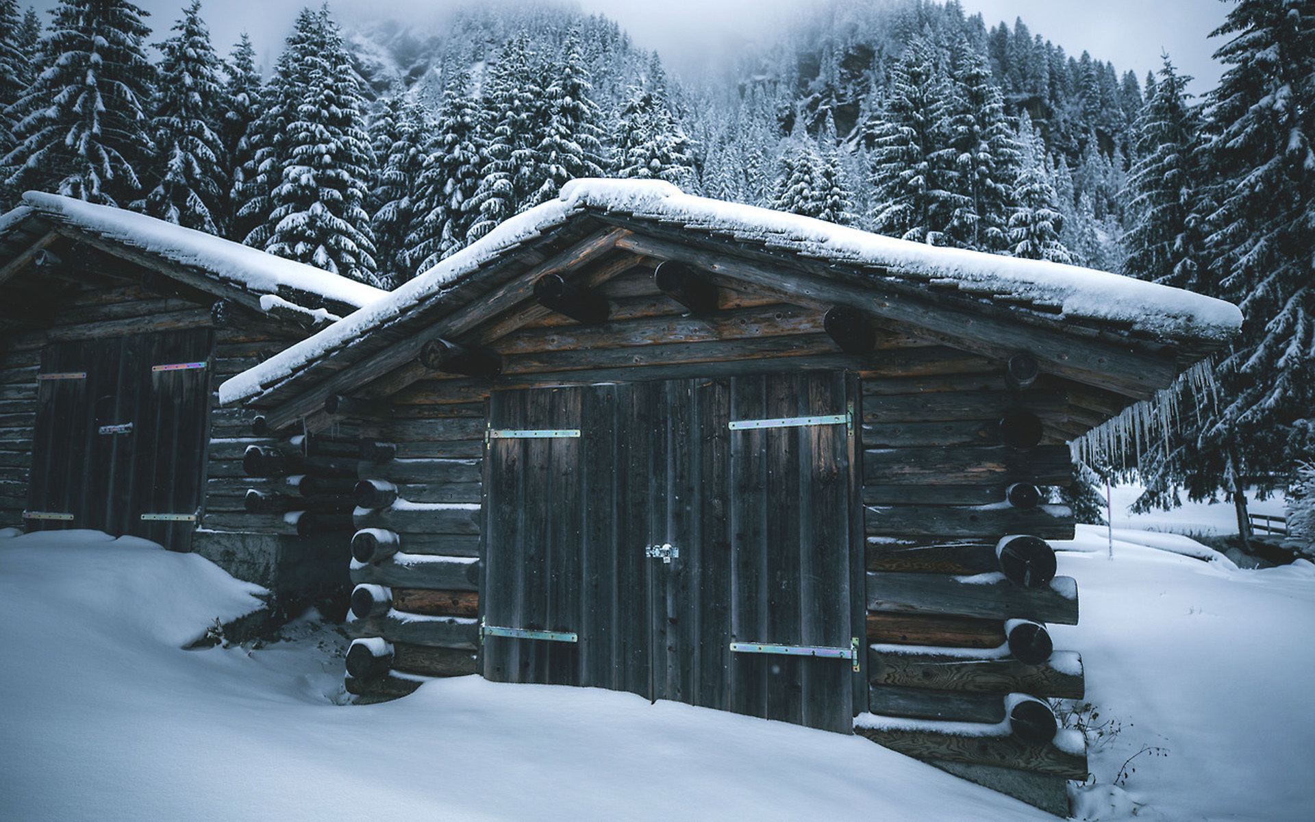 风景 冰天雪地 雪景 小木屋