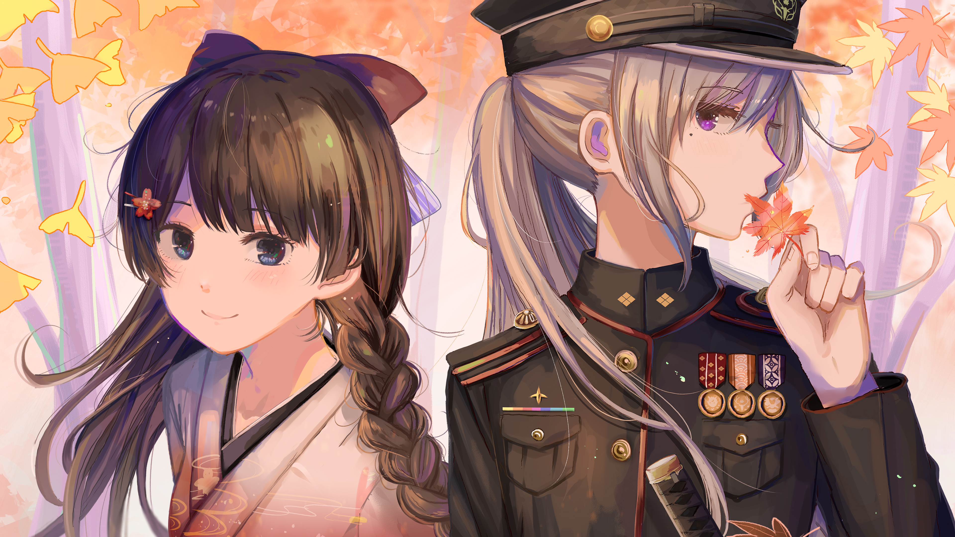 卡通人物 枫叶 少女