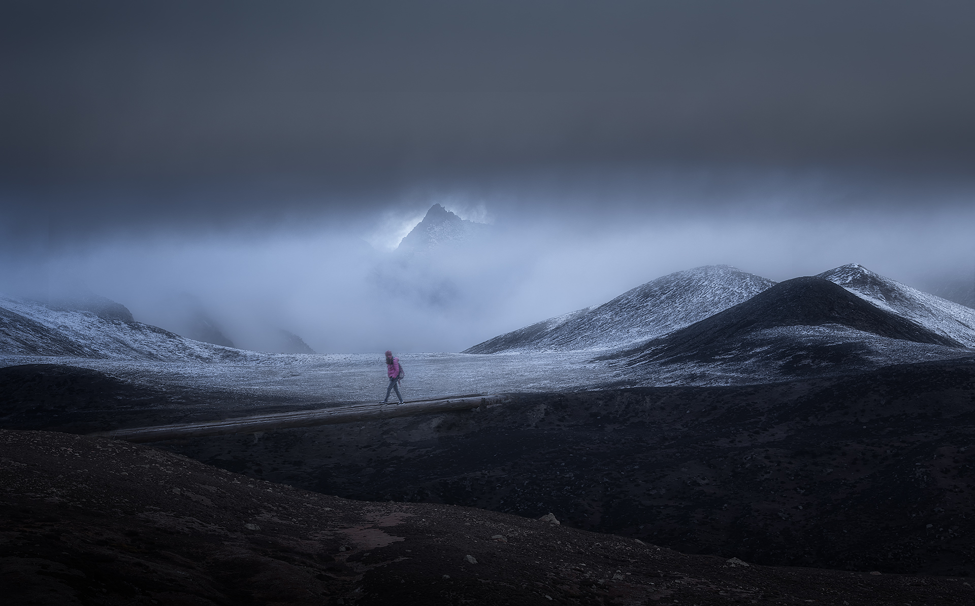 风景 云雾 独行 小月坡 雪山