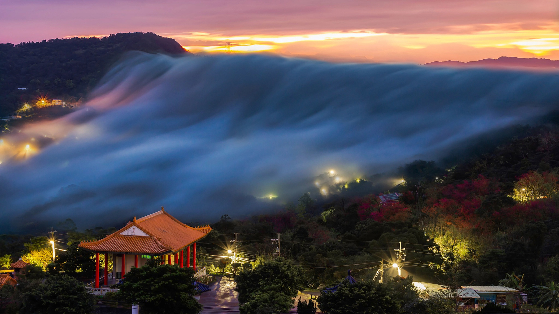 自然风光 夜景 雾