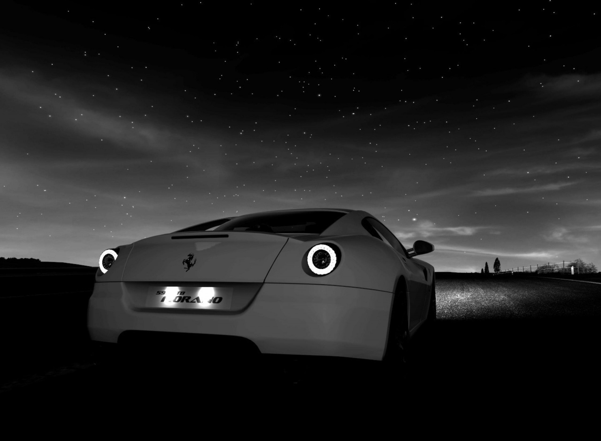 法拉利 白色跑车 夜景