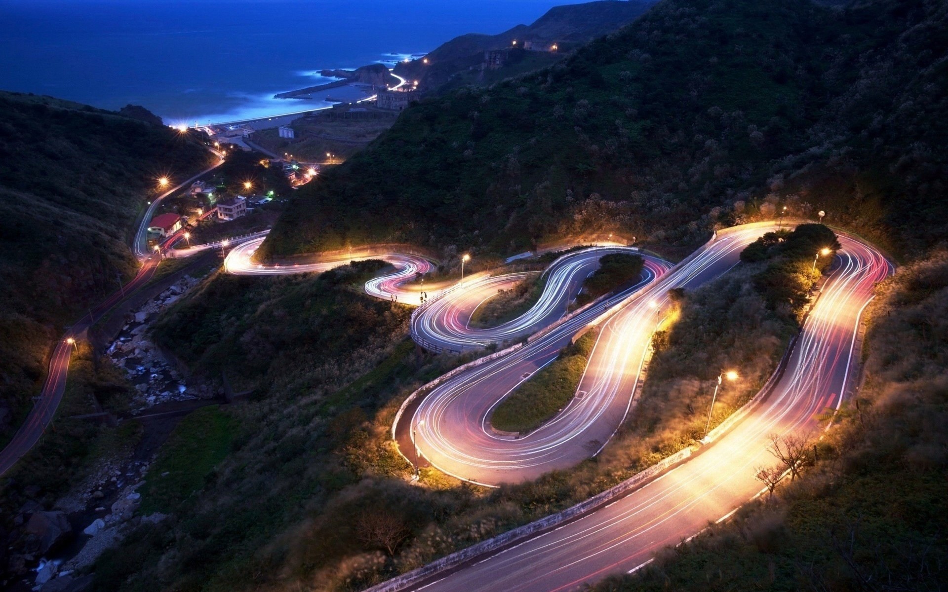 风景 城市 夜景 道路 公路 发夹弯 秋名山