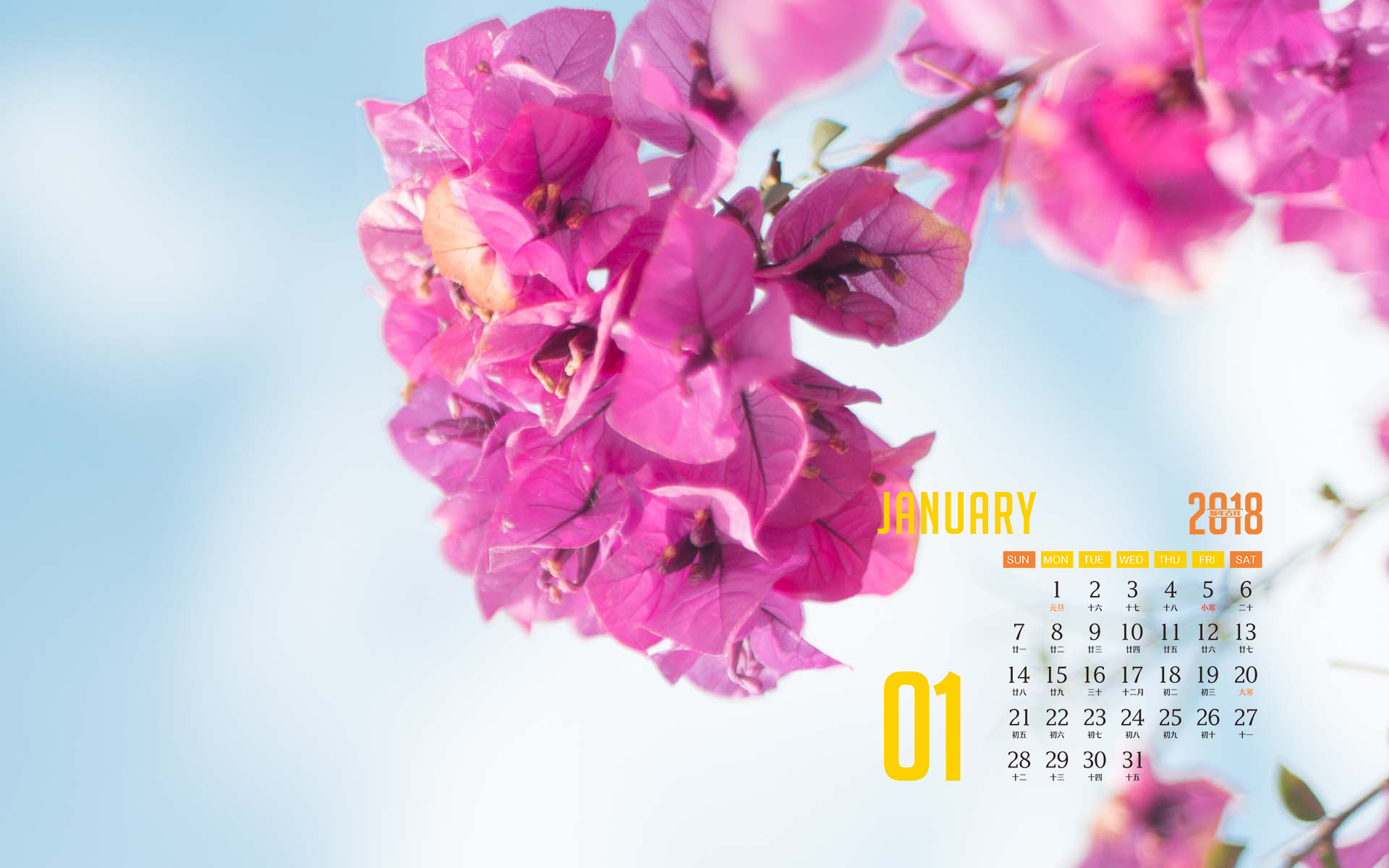 月历 2018年1月
