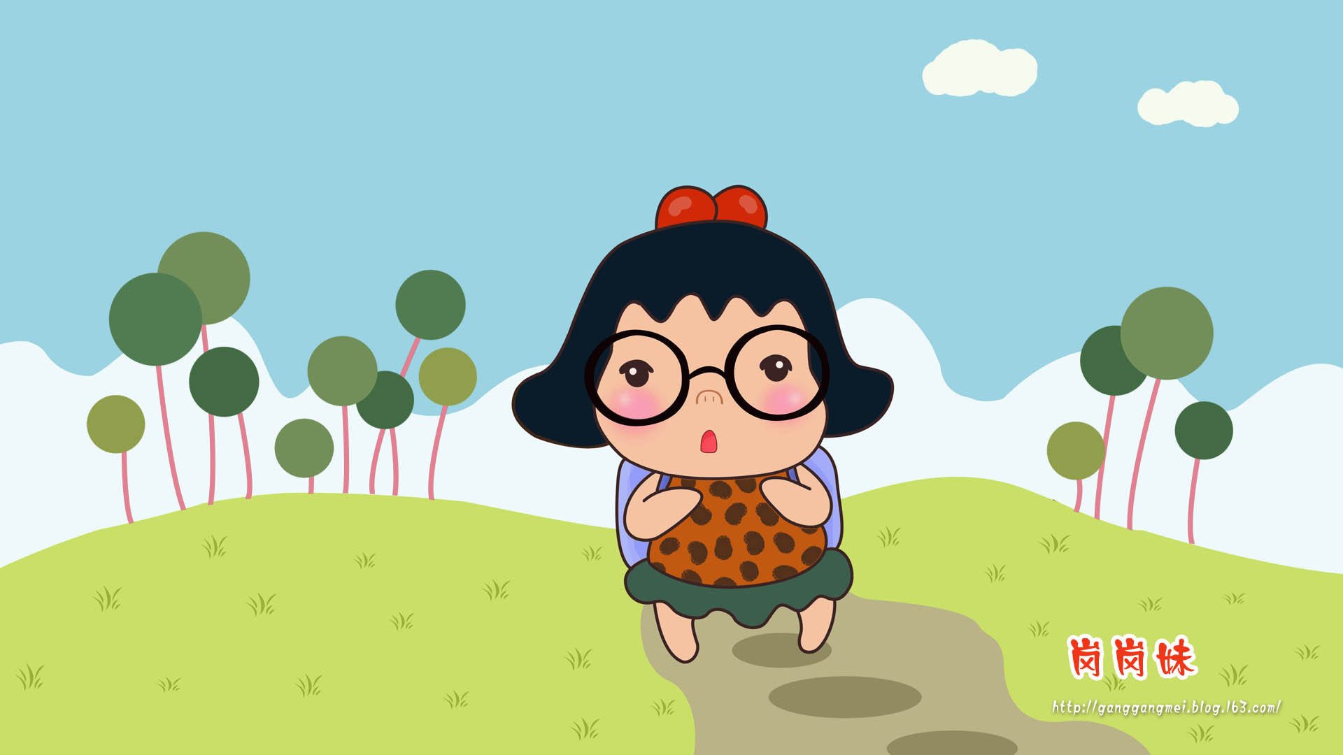 卡通 手绘 女孩 岗岗妹