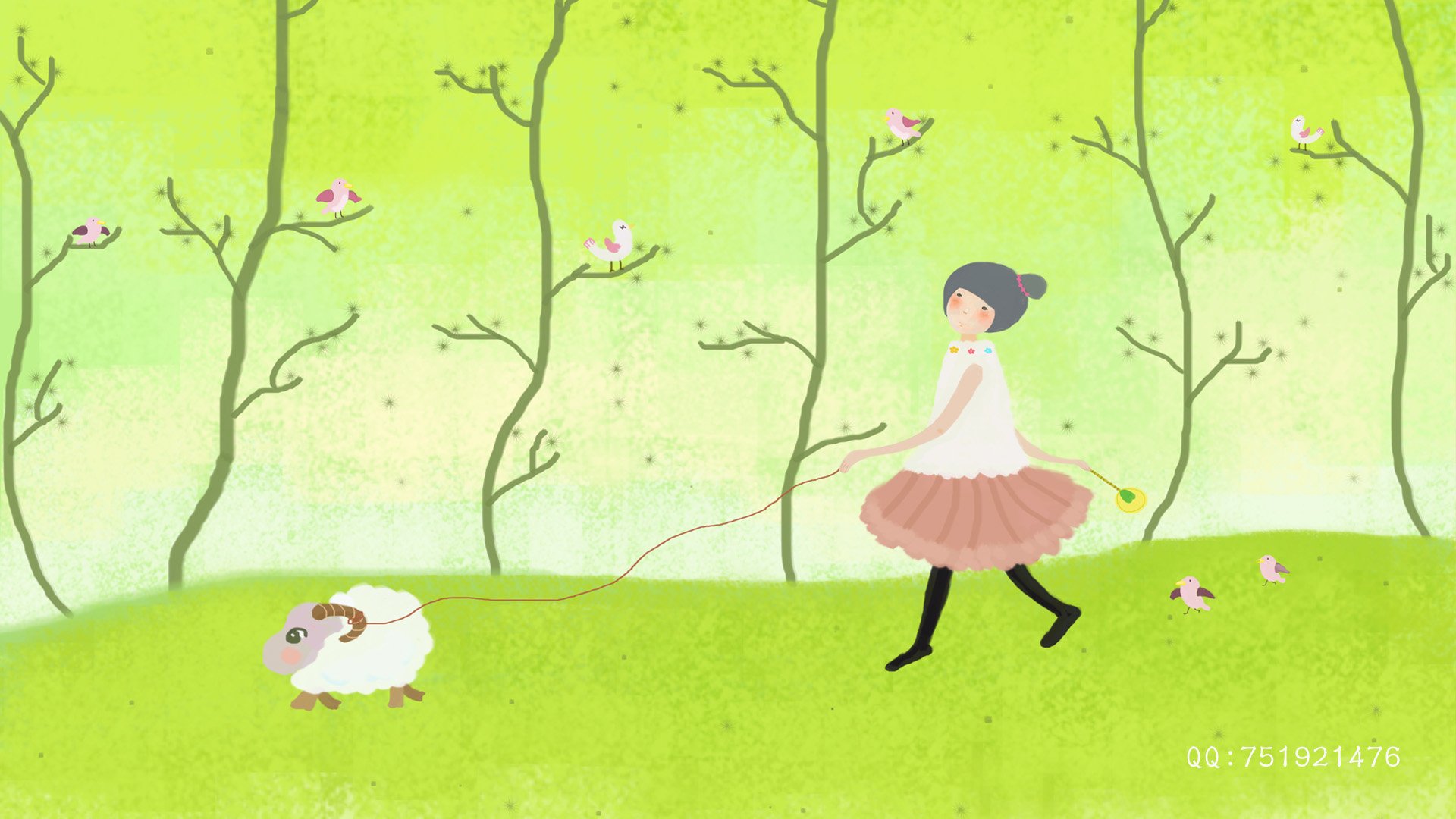 梦里飞插画 女孩 梦幻