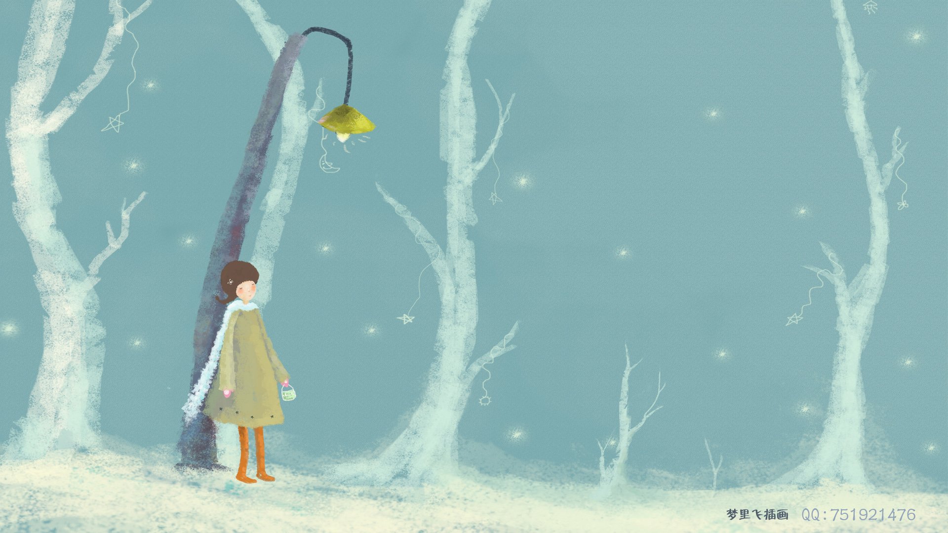 梦里飞插画 女孩 梦幻