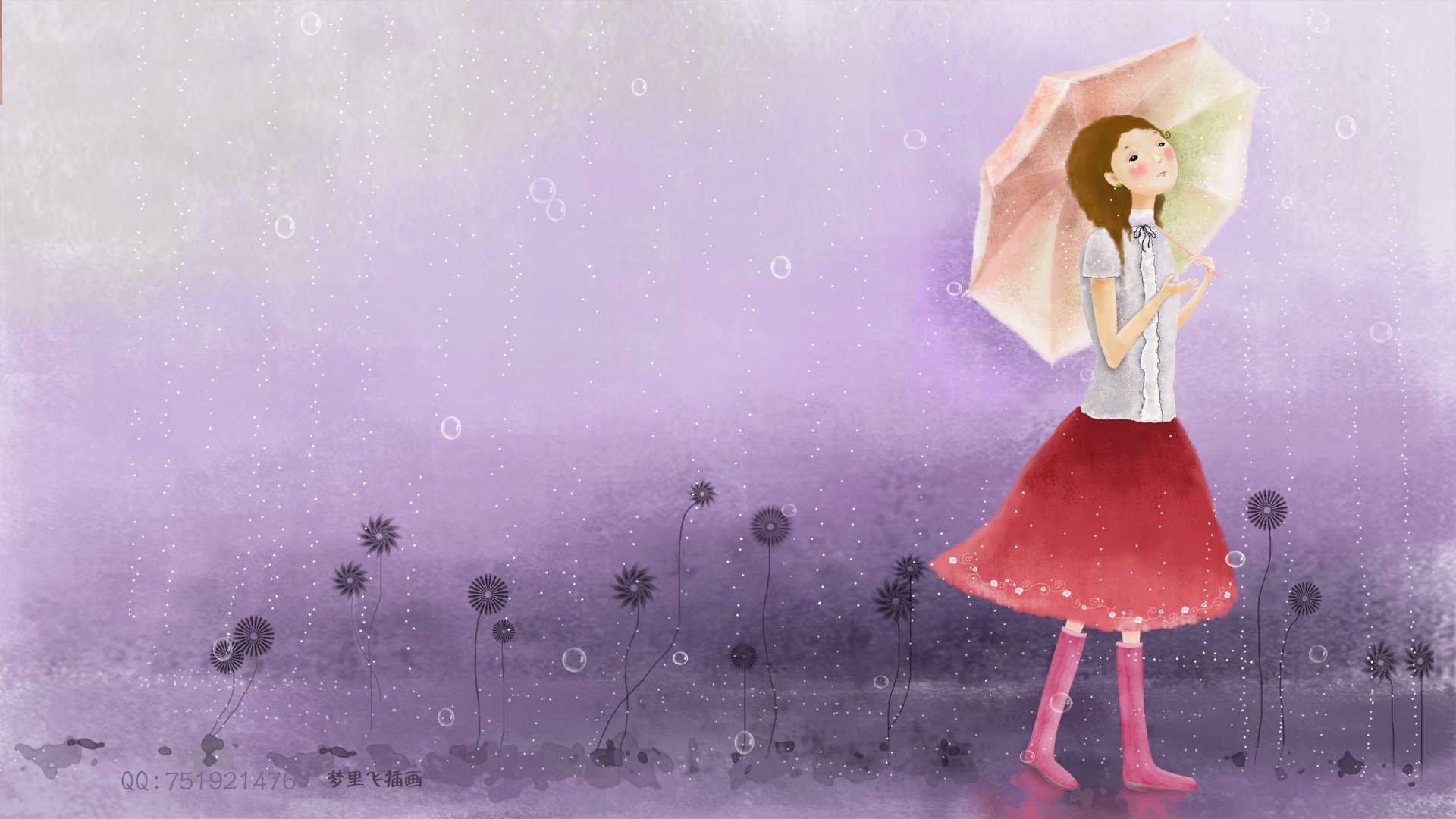 梦里飞插画 女孩 梦幻