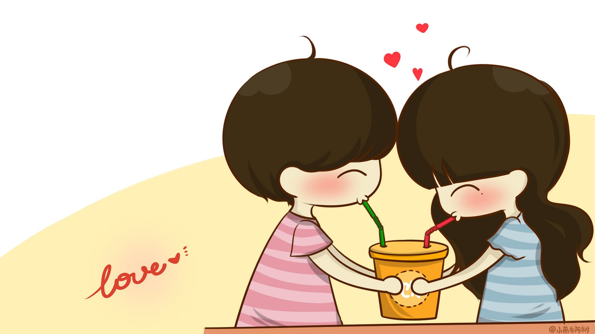 小希和阿树 卡通 手绘 可爱  爱情