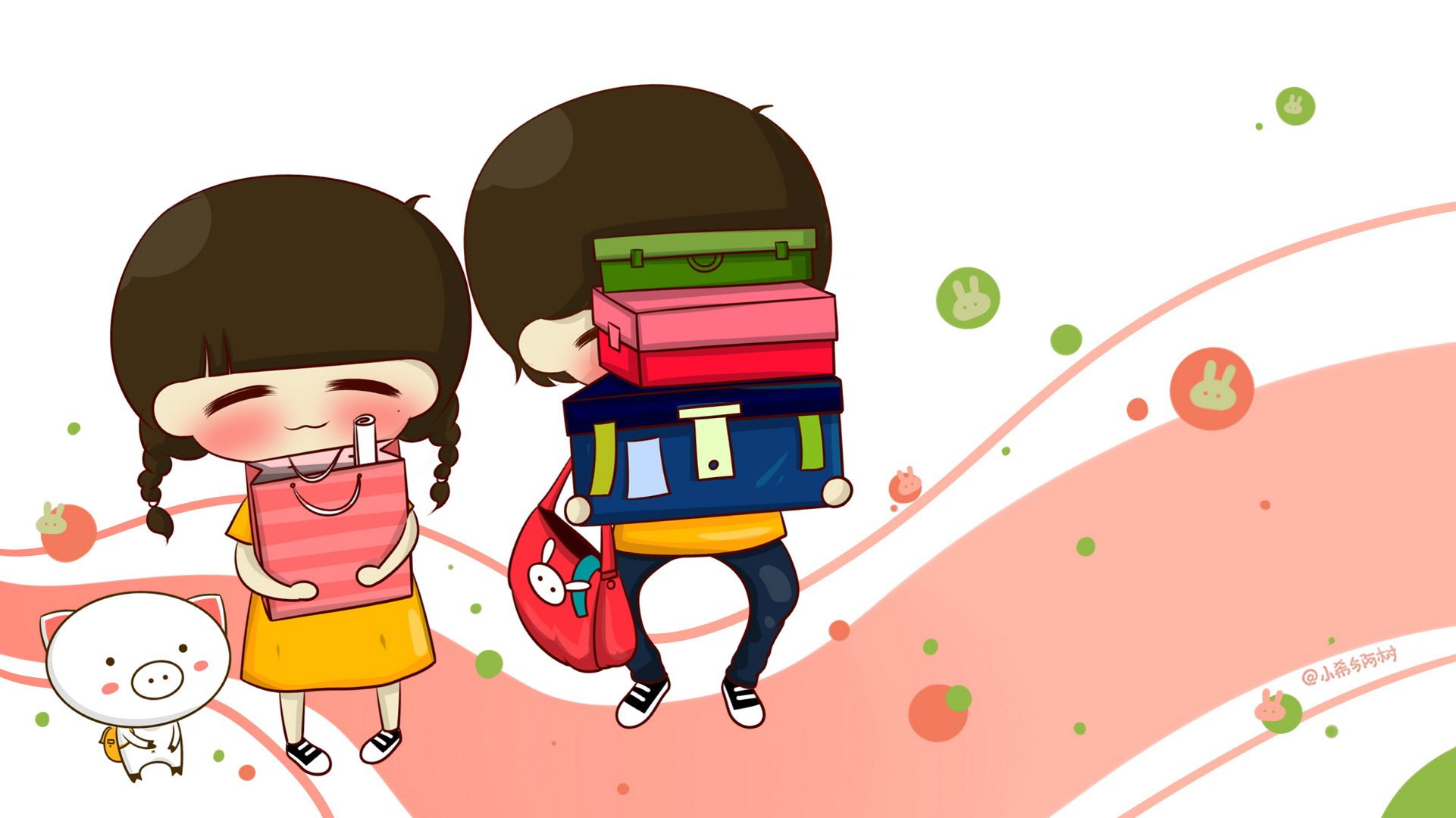 小希和阿树 卡通 手绘 可爱  爱情