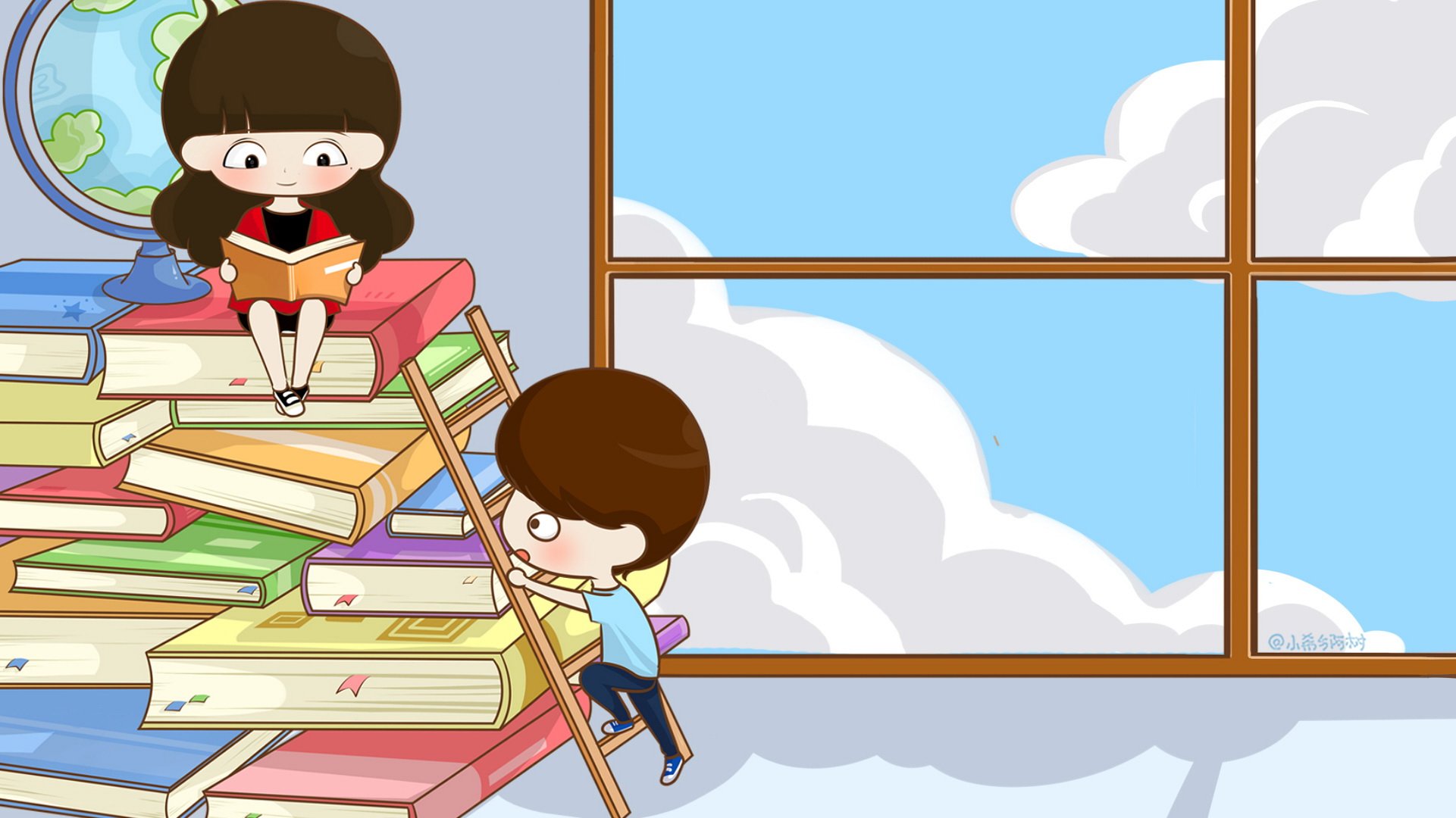 小希和阿树 卡通 手绘 可爱  爱情