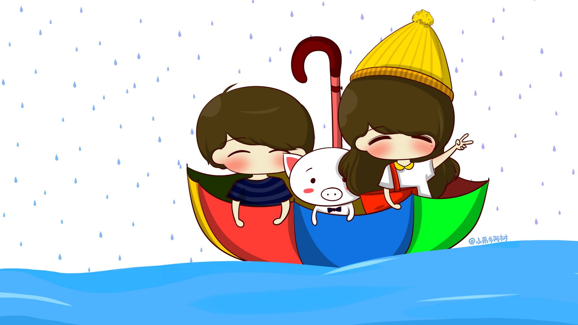 小希和阿树 卡通 手绘 可爱  爱情