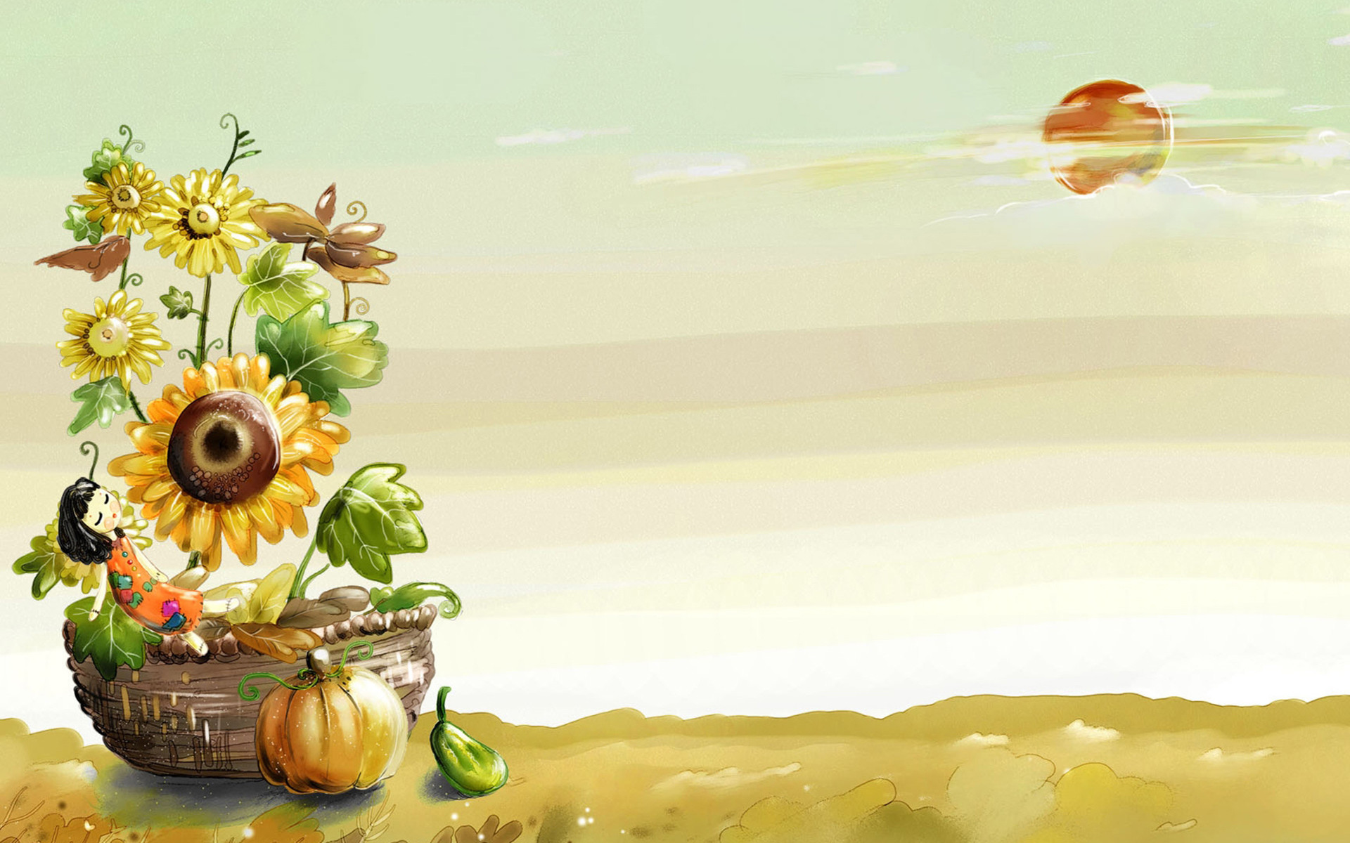 小清新 手绘 向日葵 可爱 宽屏