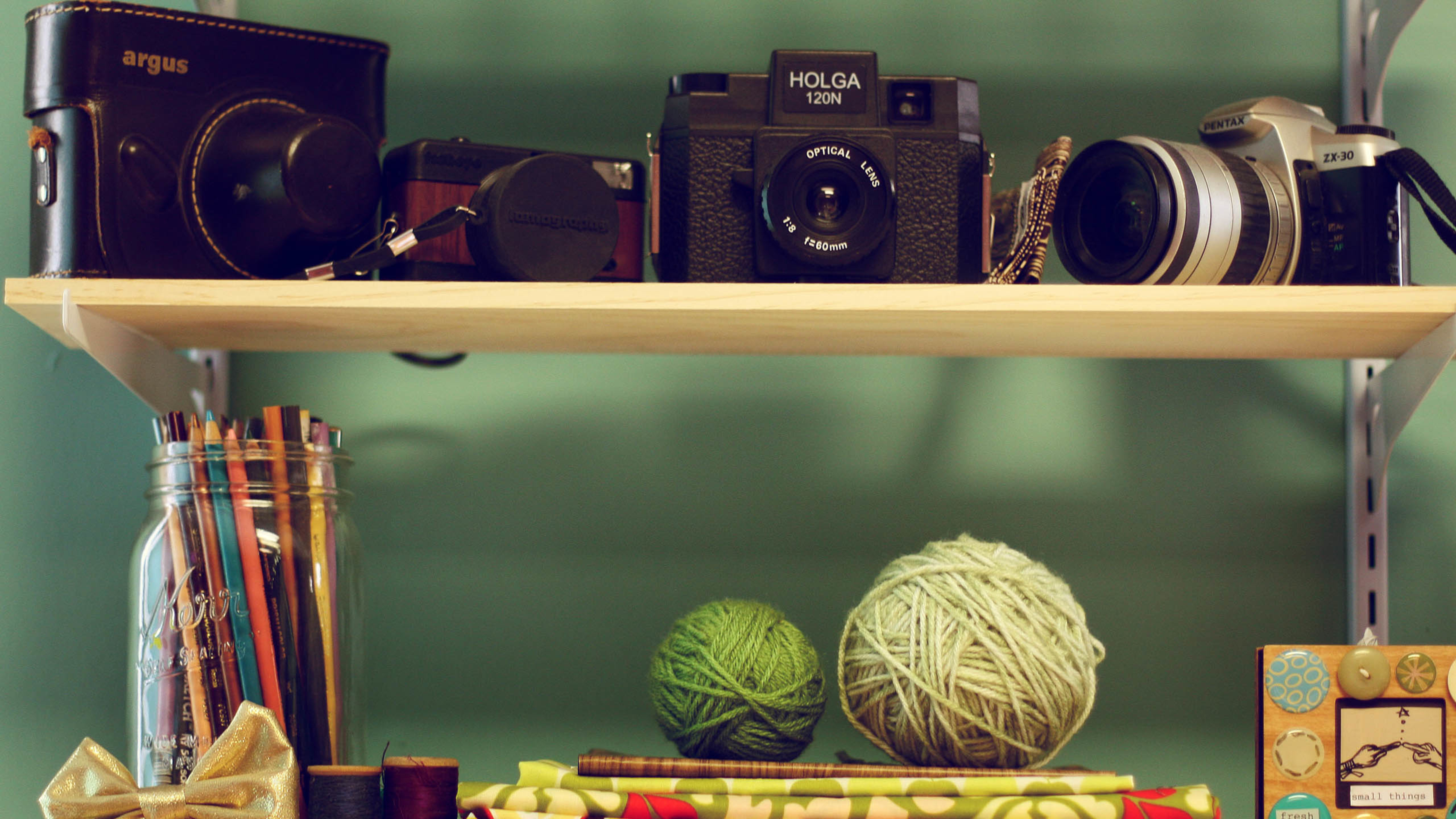 相机 毛线 铅笔 小清新 绿色 复古