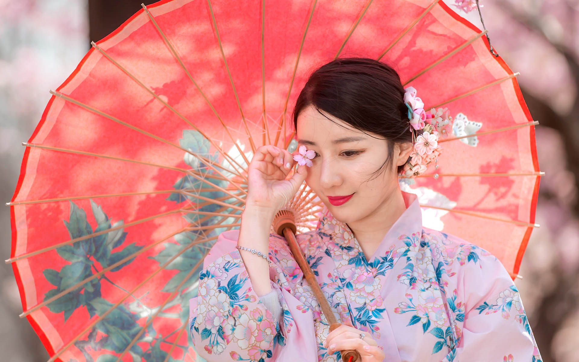 文艺古风 桃花 意境 唯美 和服